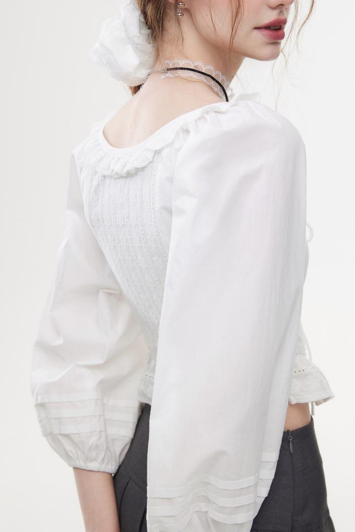 White Lace U-Neck Shirt