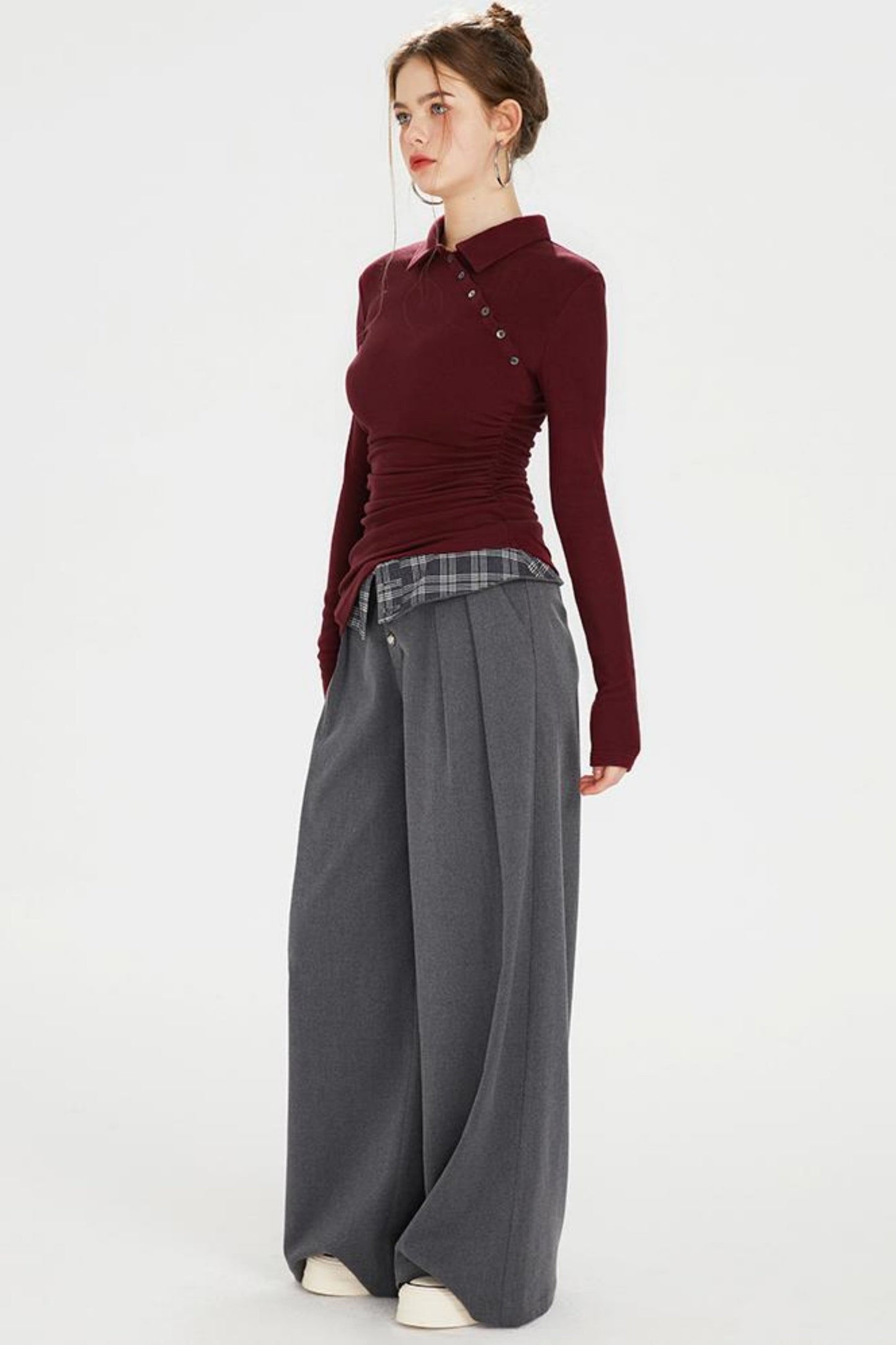 Flap-Waist Wide-Leg Trousers