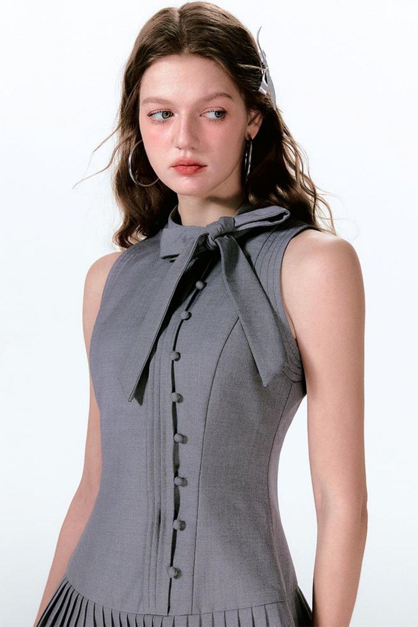 Pleated Bow Tie Dress