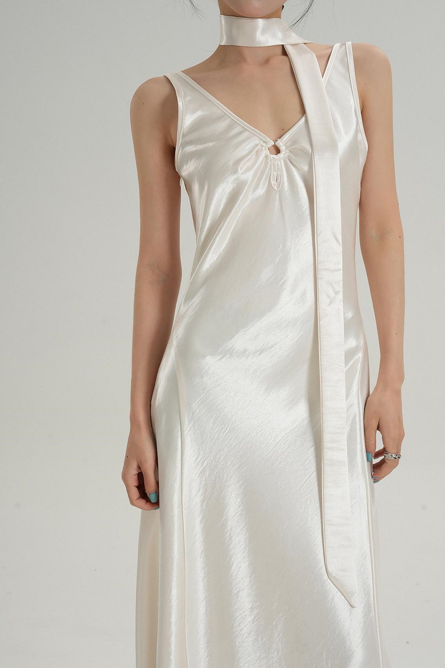 High-End Texture Acetate Vest Dress