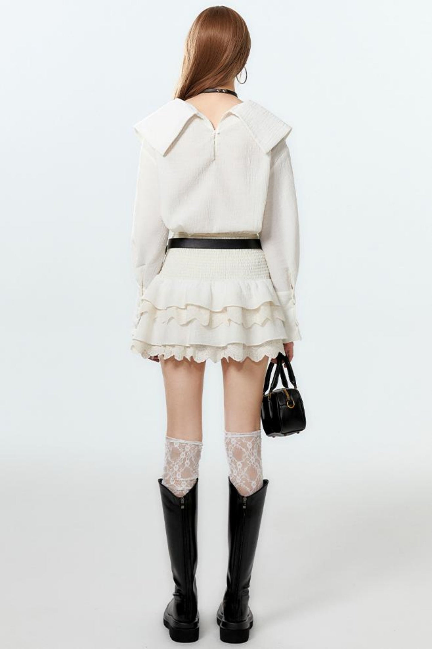 Sheer Lace Big-Collar Mint Blouse