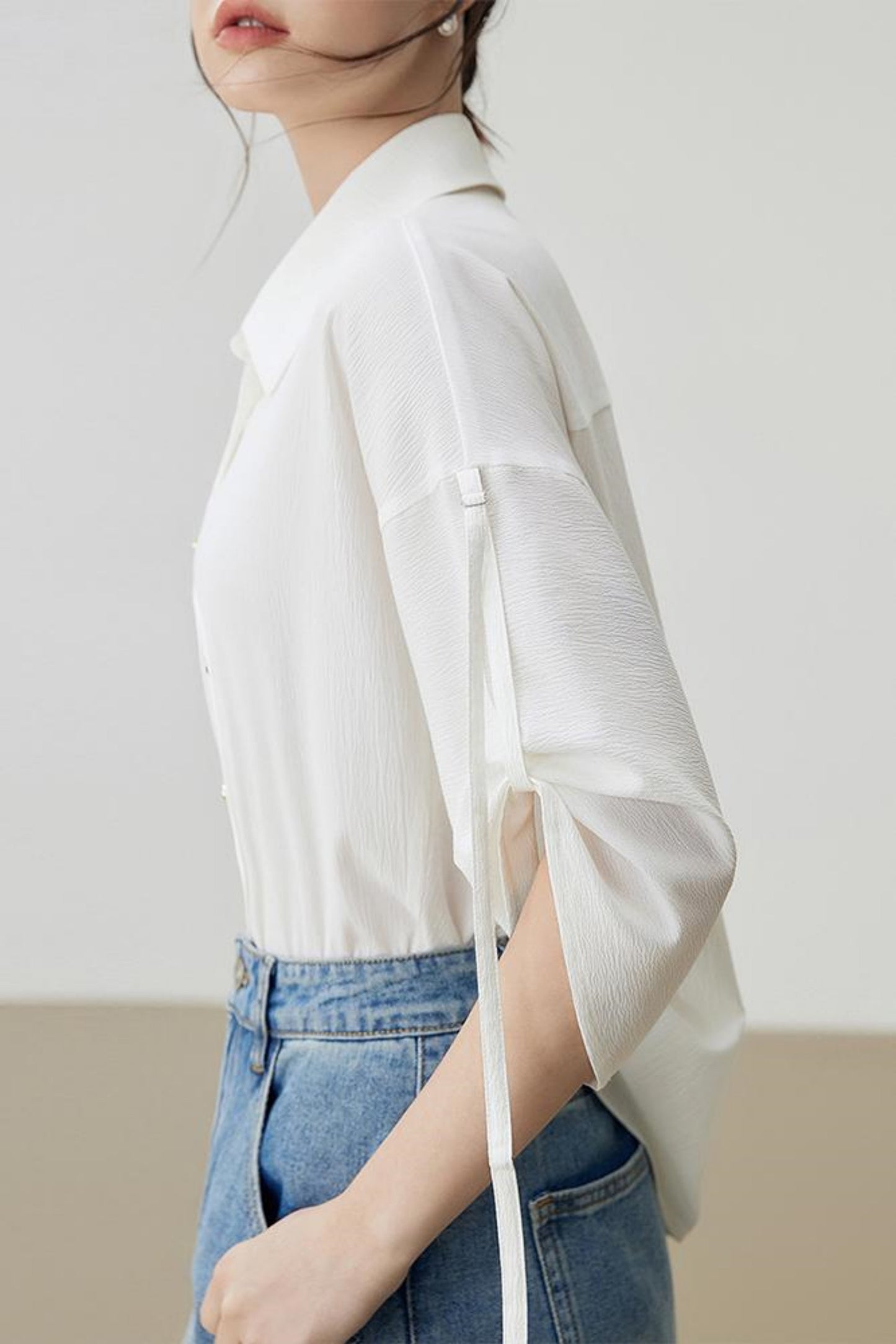 Loose Half-Sleeve White Shirt