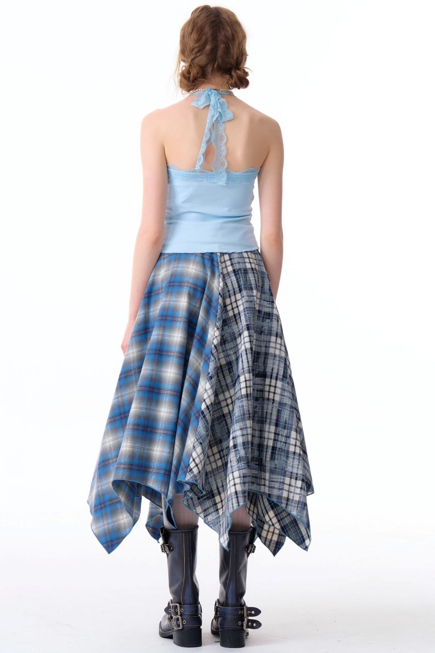 Blue Check Midi Skirt