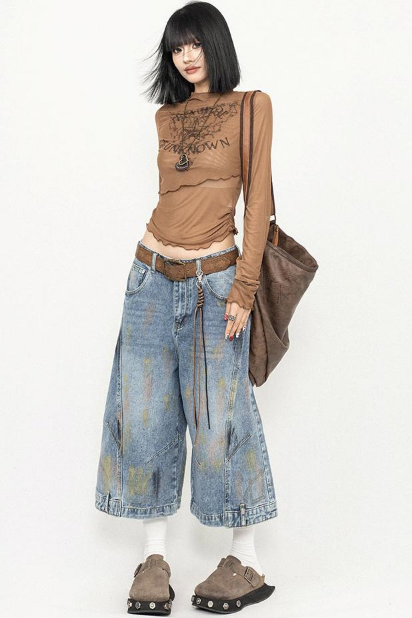 Retro Chic Brown Tulle Top