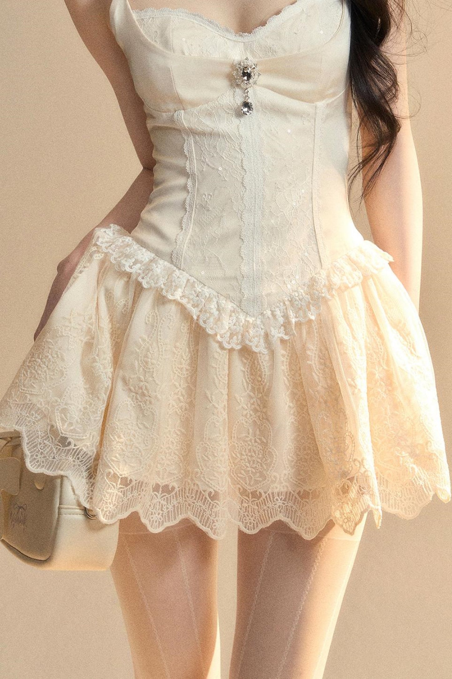 French Apricot Lace Halter Dress