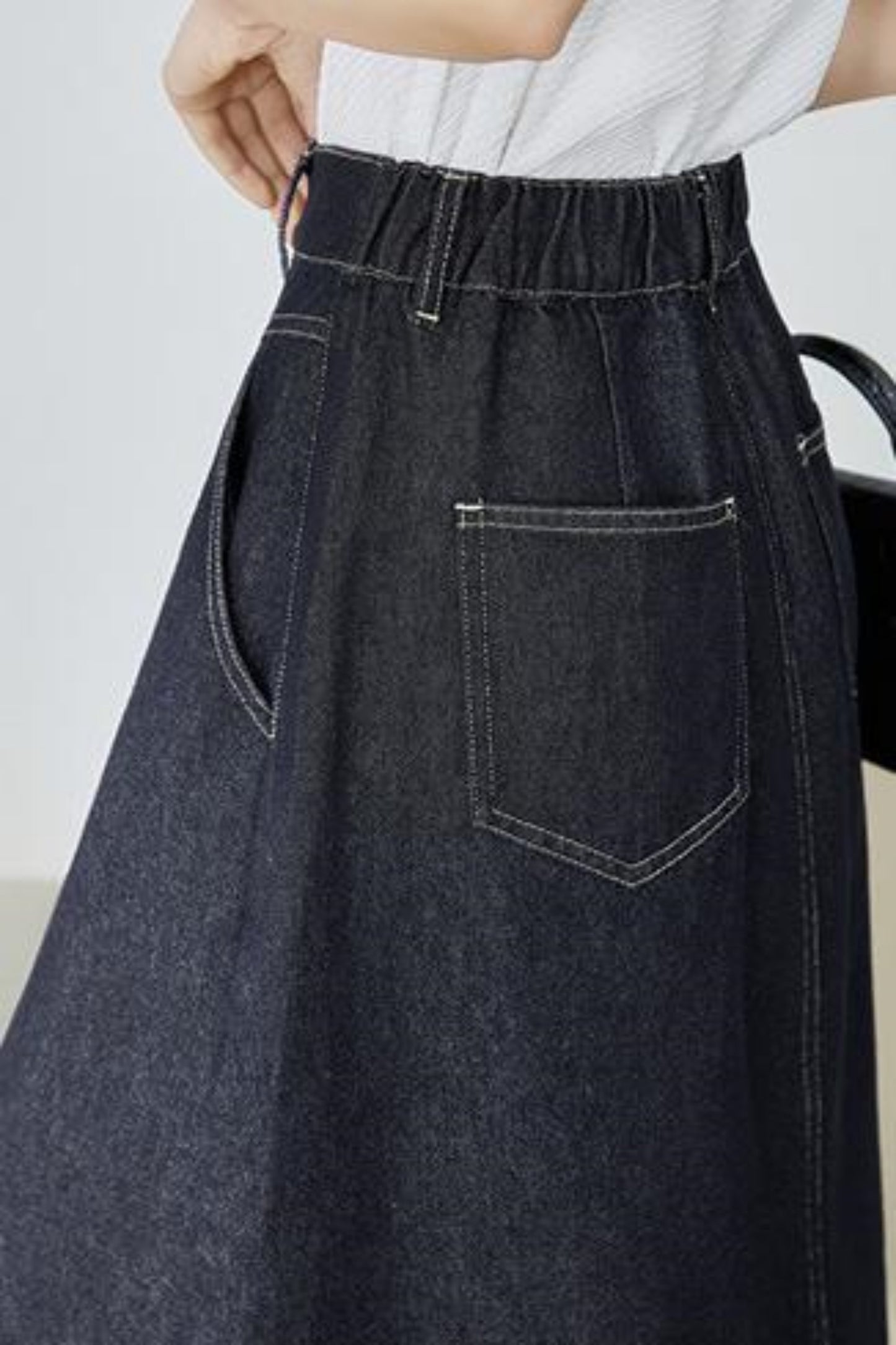 High-Waisted Denim Bustier Skirt