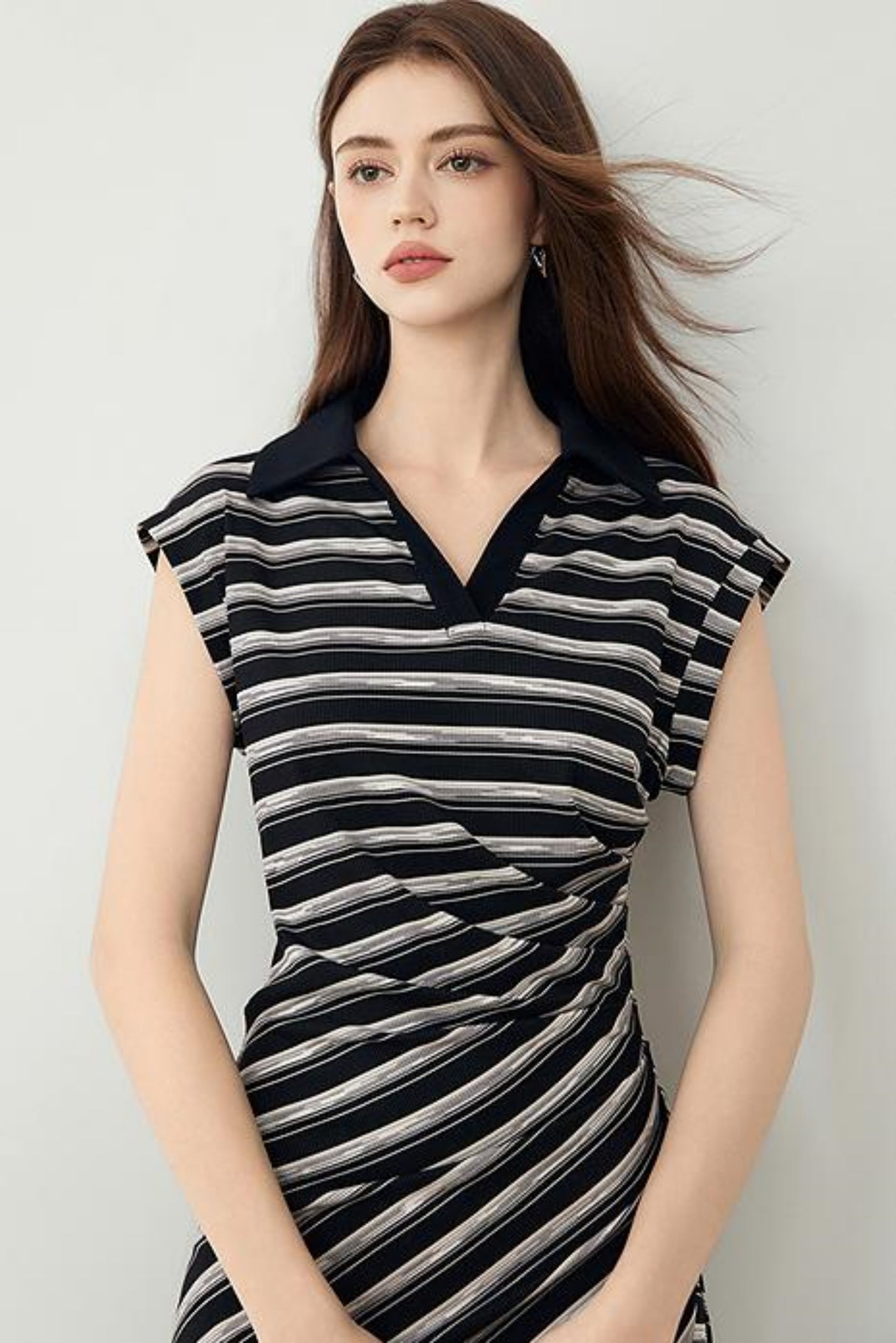 French Striped V-Neck Dress