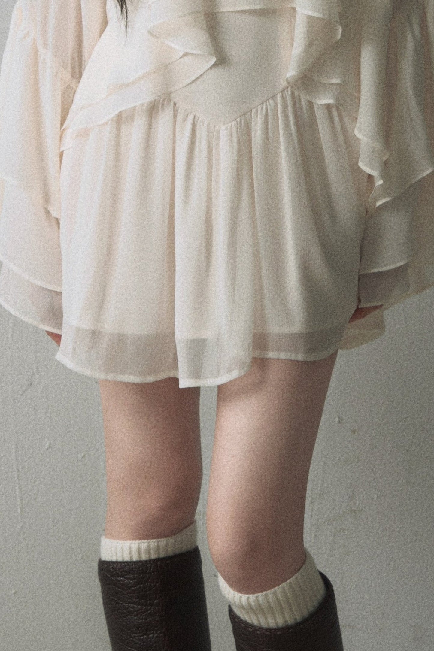 Ruffled Long-Sleeve Blouse and Suspender Dress Set-Up