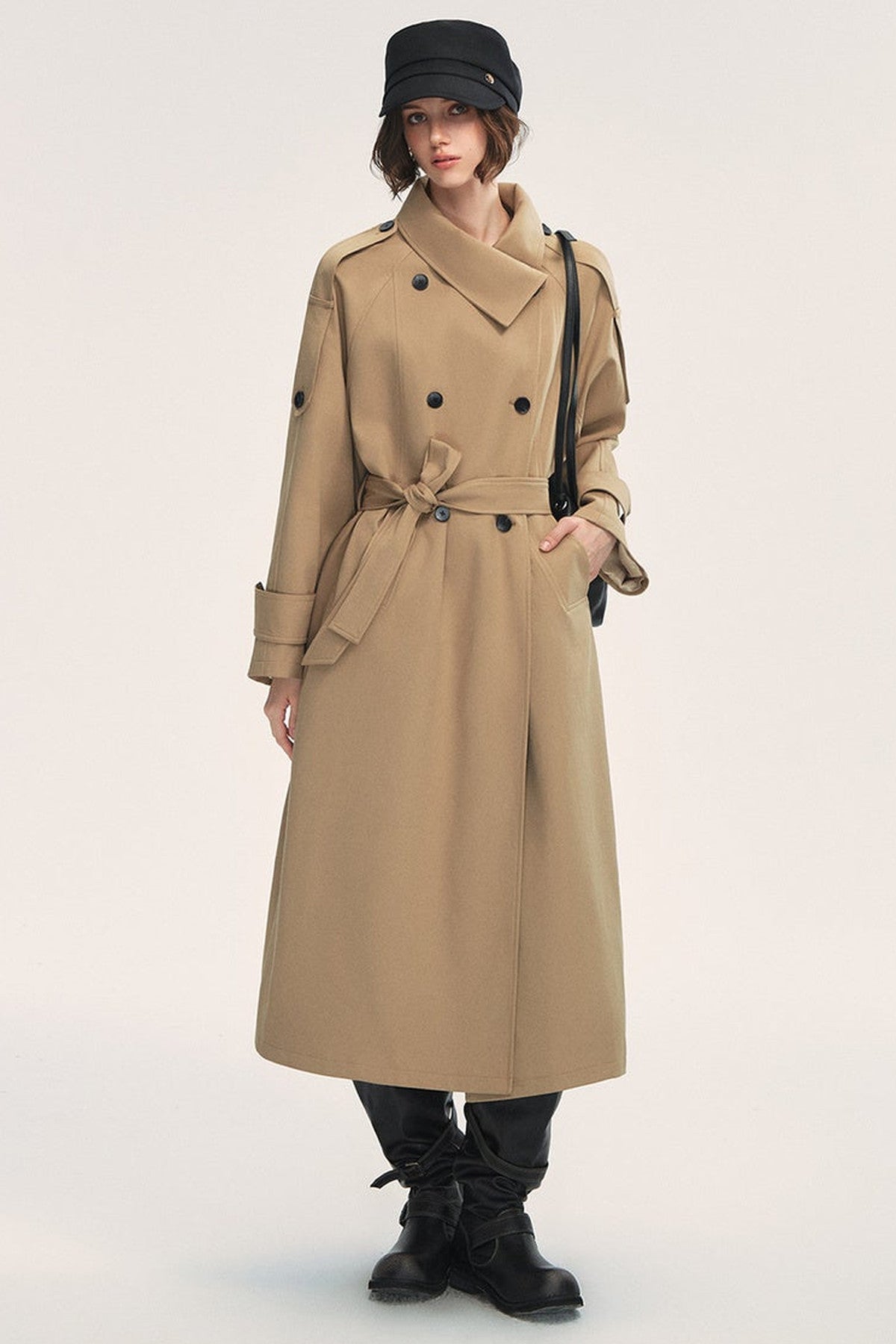 Long Double-Breasted Trench Coat