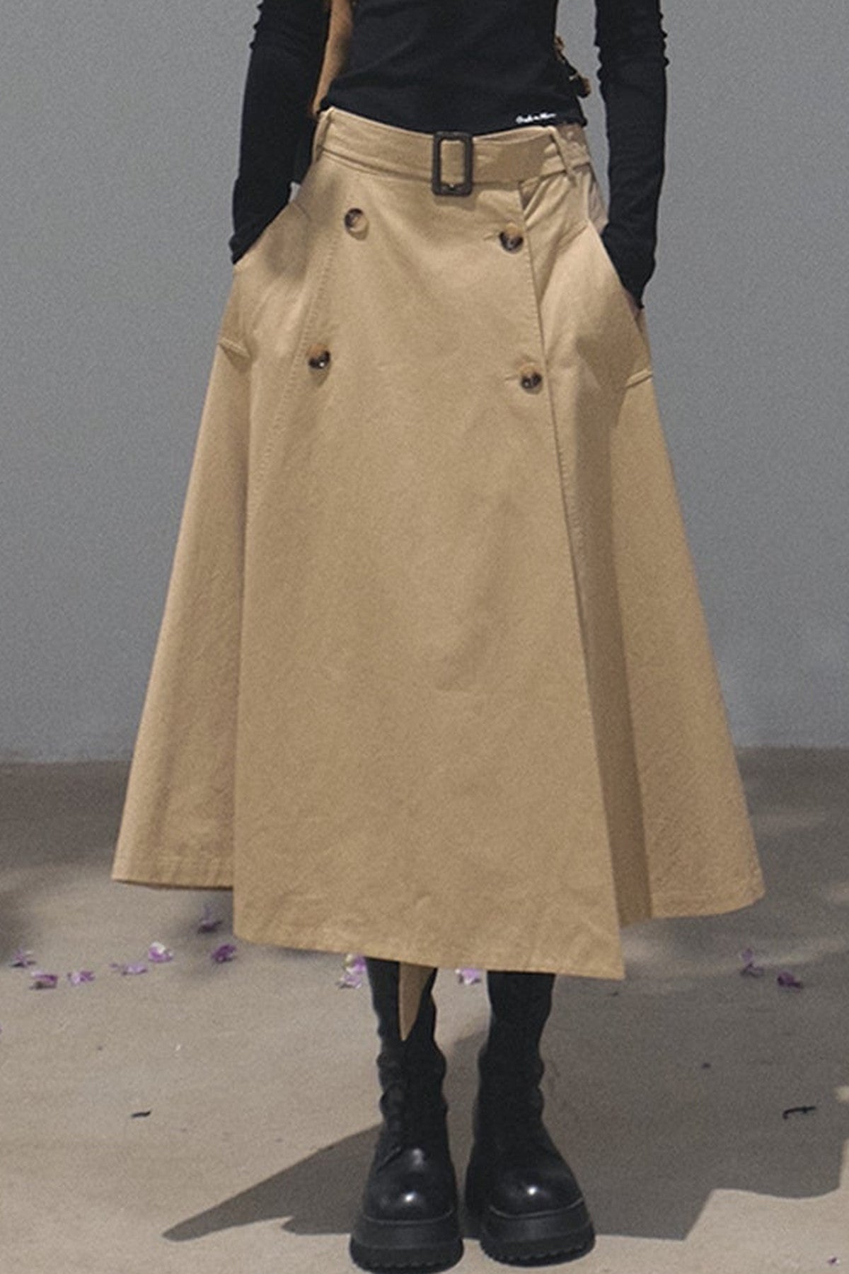 Serenity Blue Bow Tie Hunting Trench Coat And Skirt Set-Up