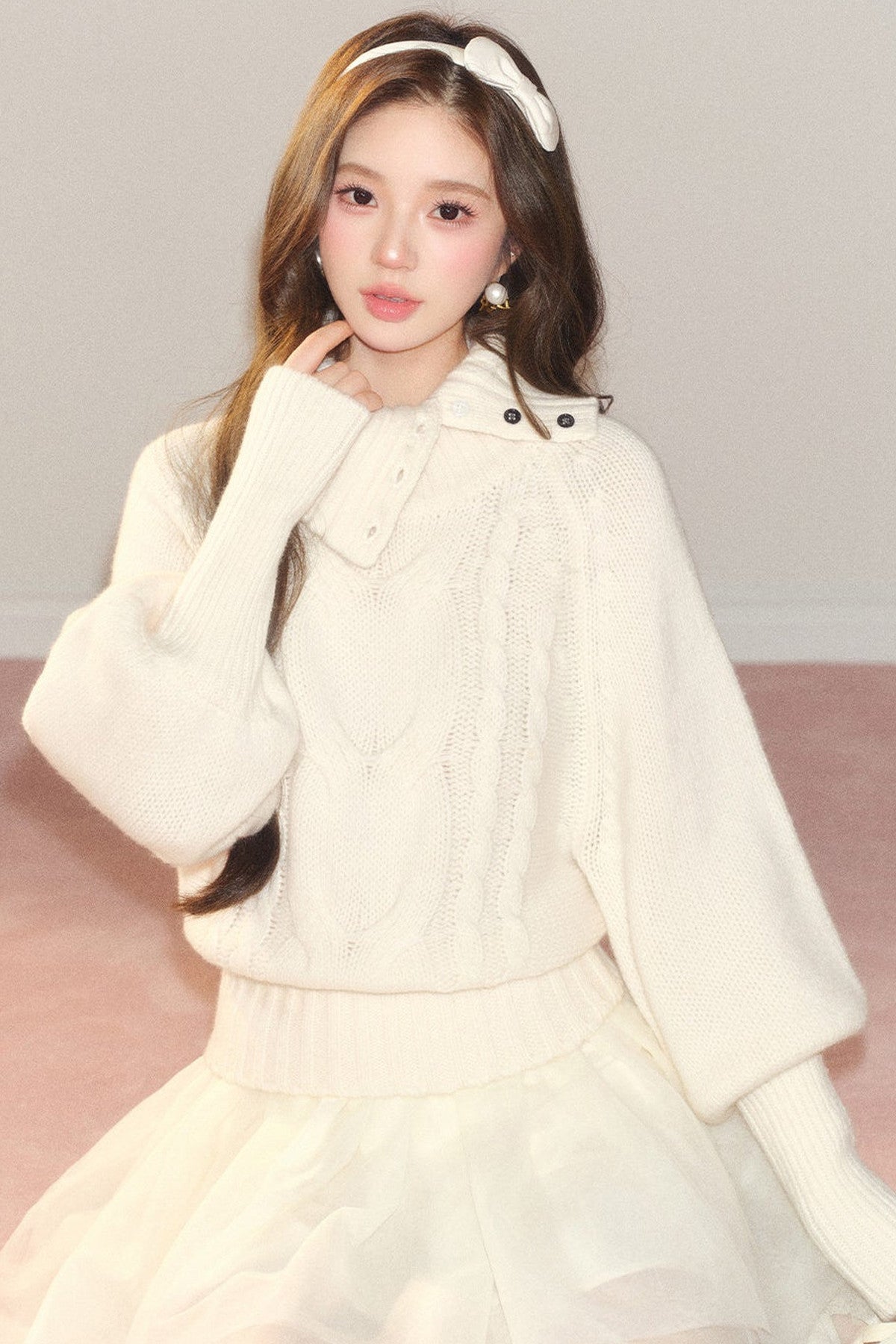 Cross-Button Lapel Knit Sweater