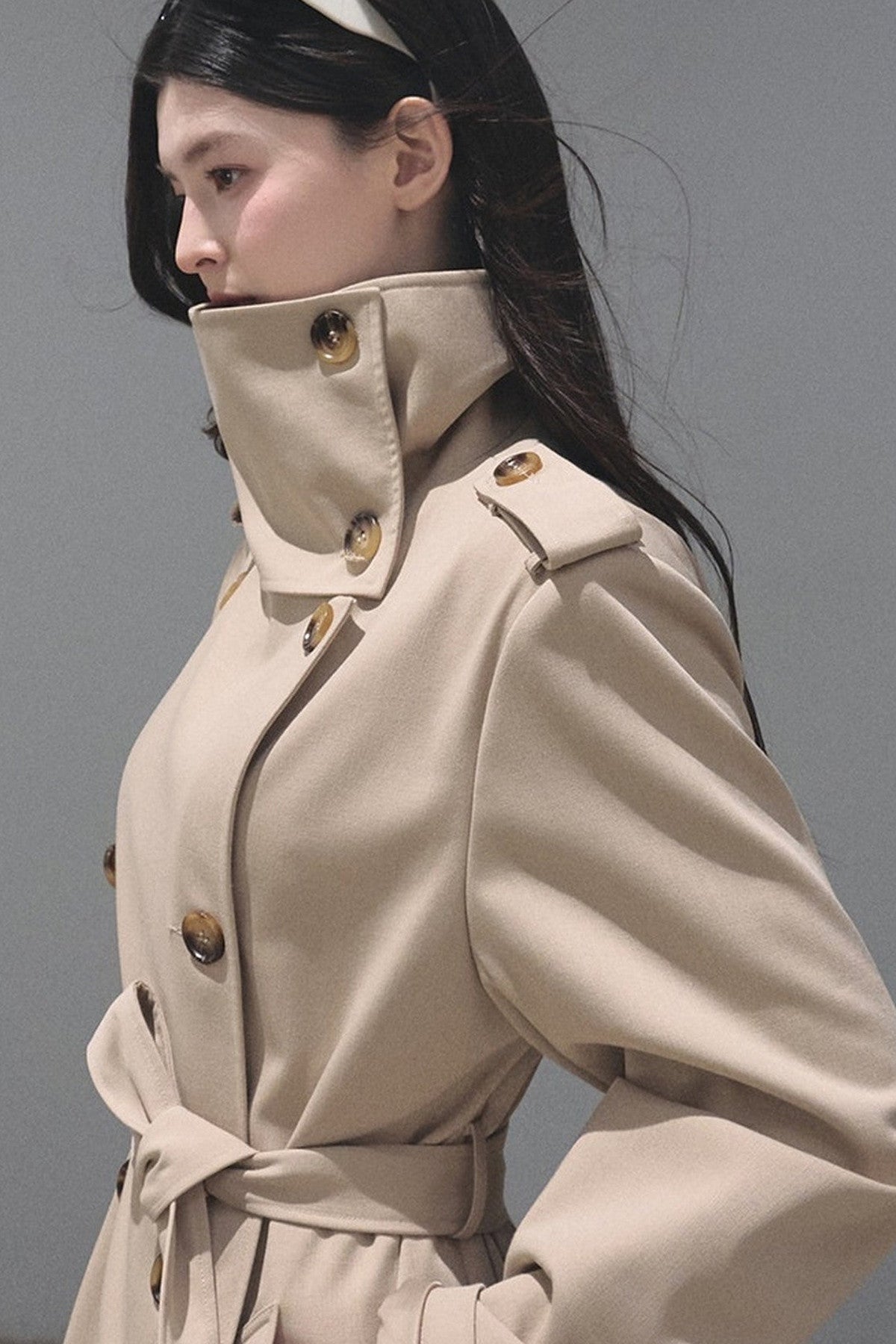Chimney Collar Lyocell Wool Trench Coat