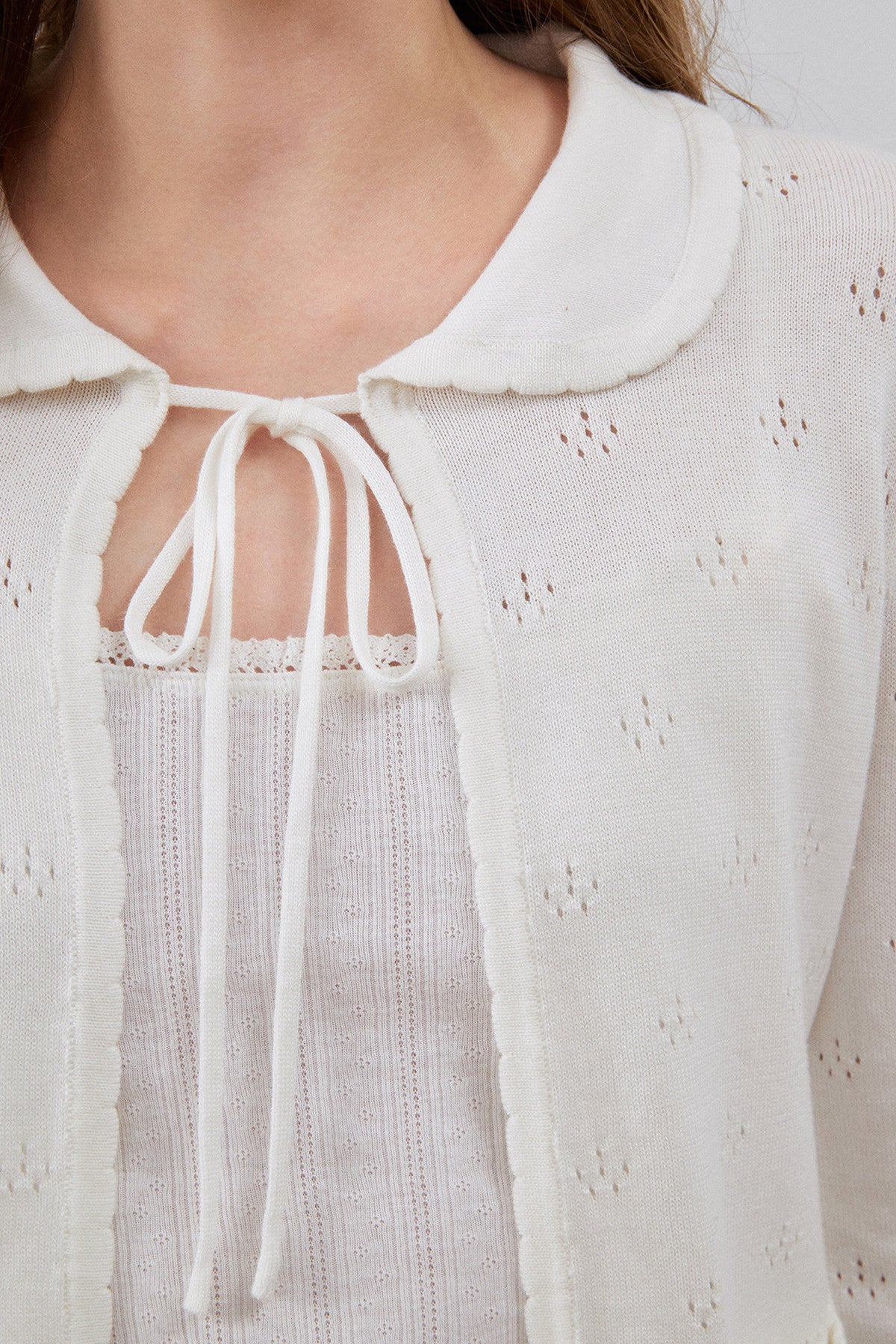 Wavy Edge Openwork Knit Cardigan