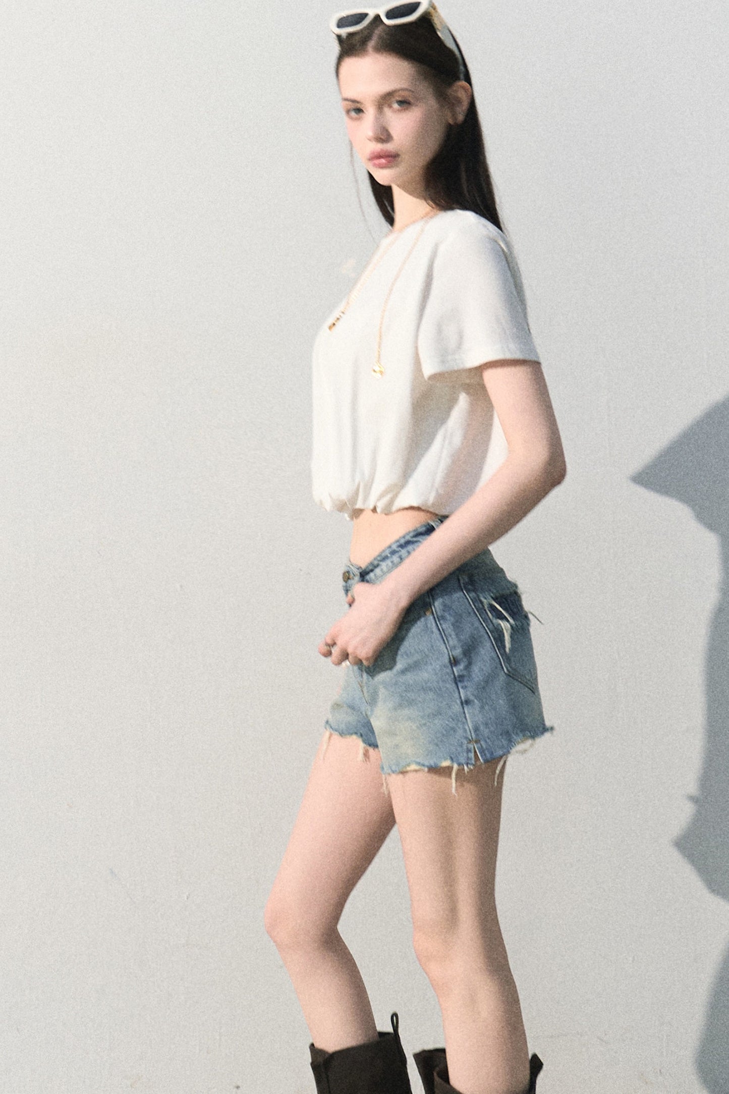 Blusa in lino plissettata a bocciolo