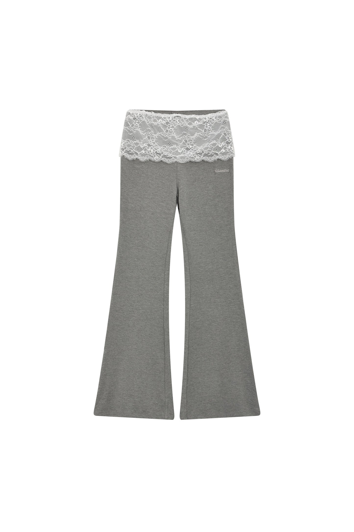 Gray Low-Waisted Lace Spliced Flared Pants