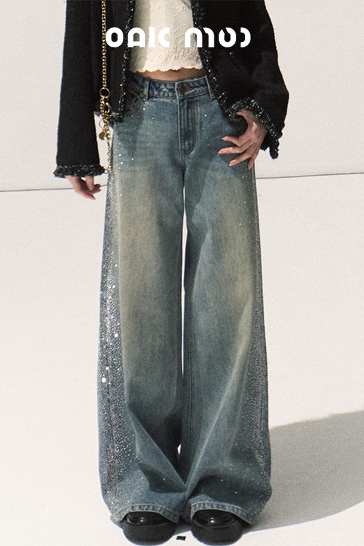 Rhinestone Wide-Leg Jeans