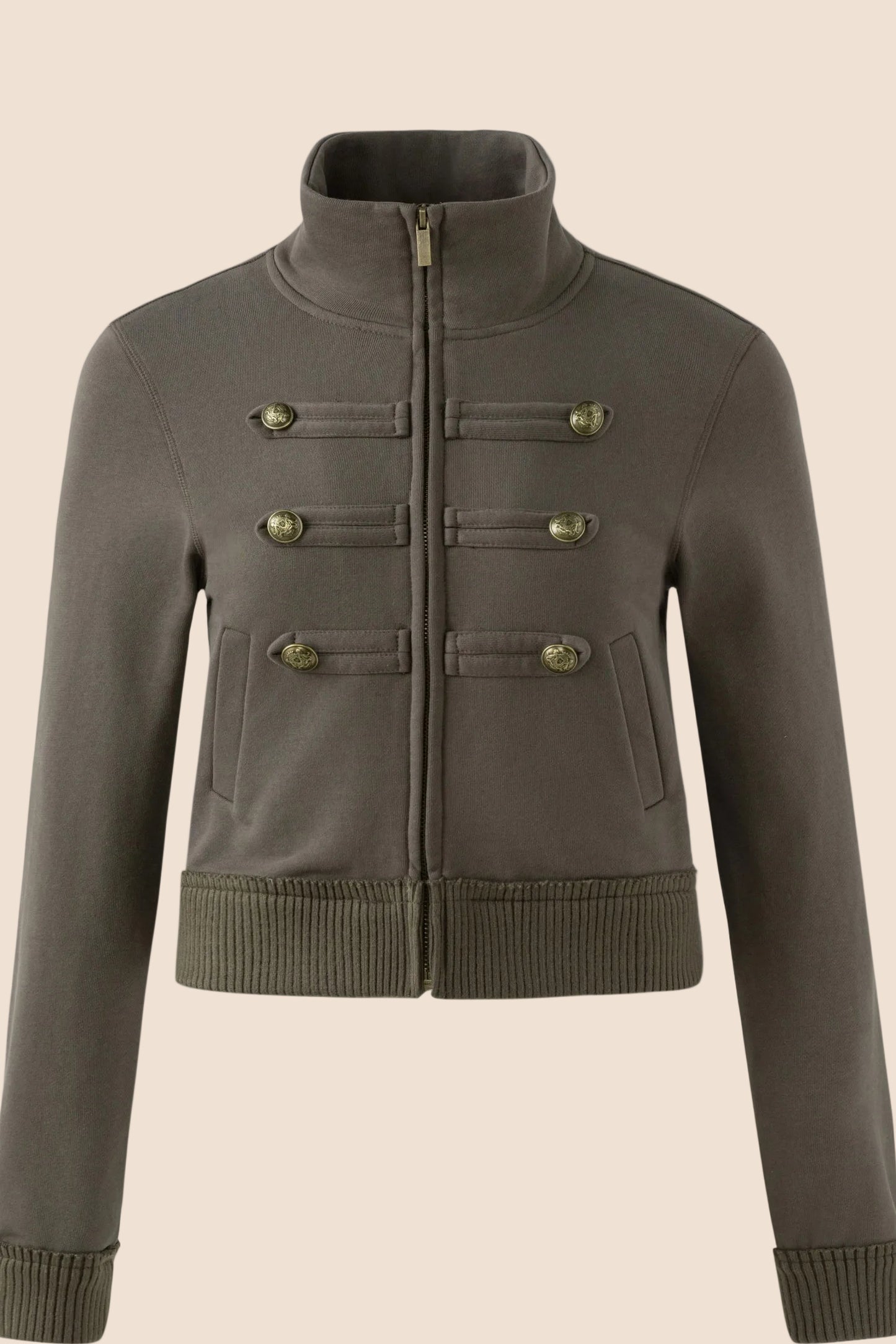 Short Napoleon Style Stand Collar Cardigan