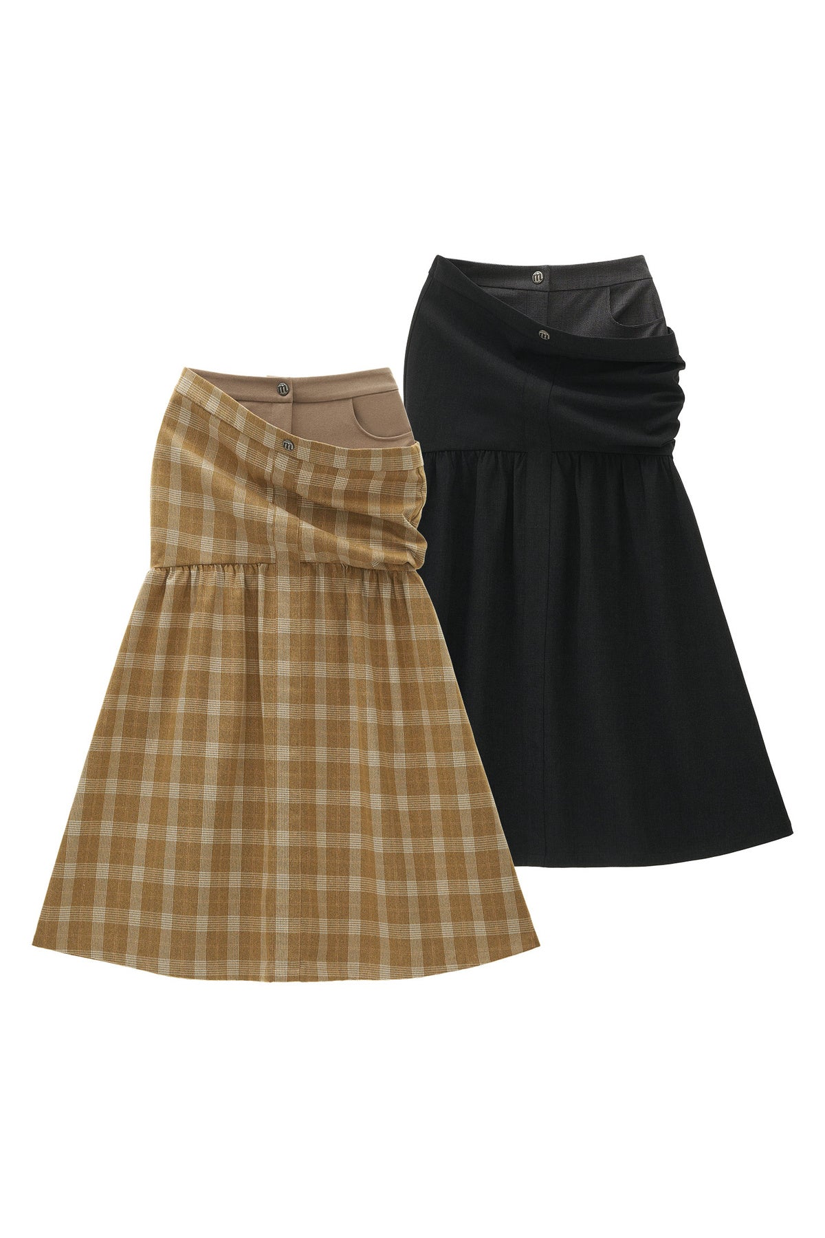 Plaid Drop-Waist Buttoned Long Skirt