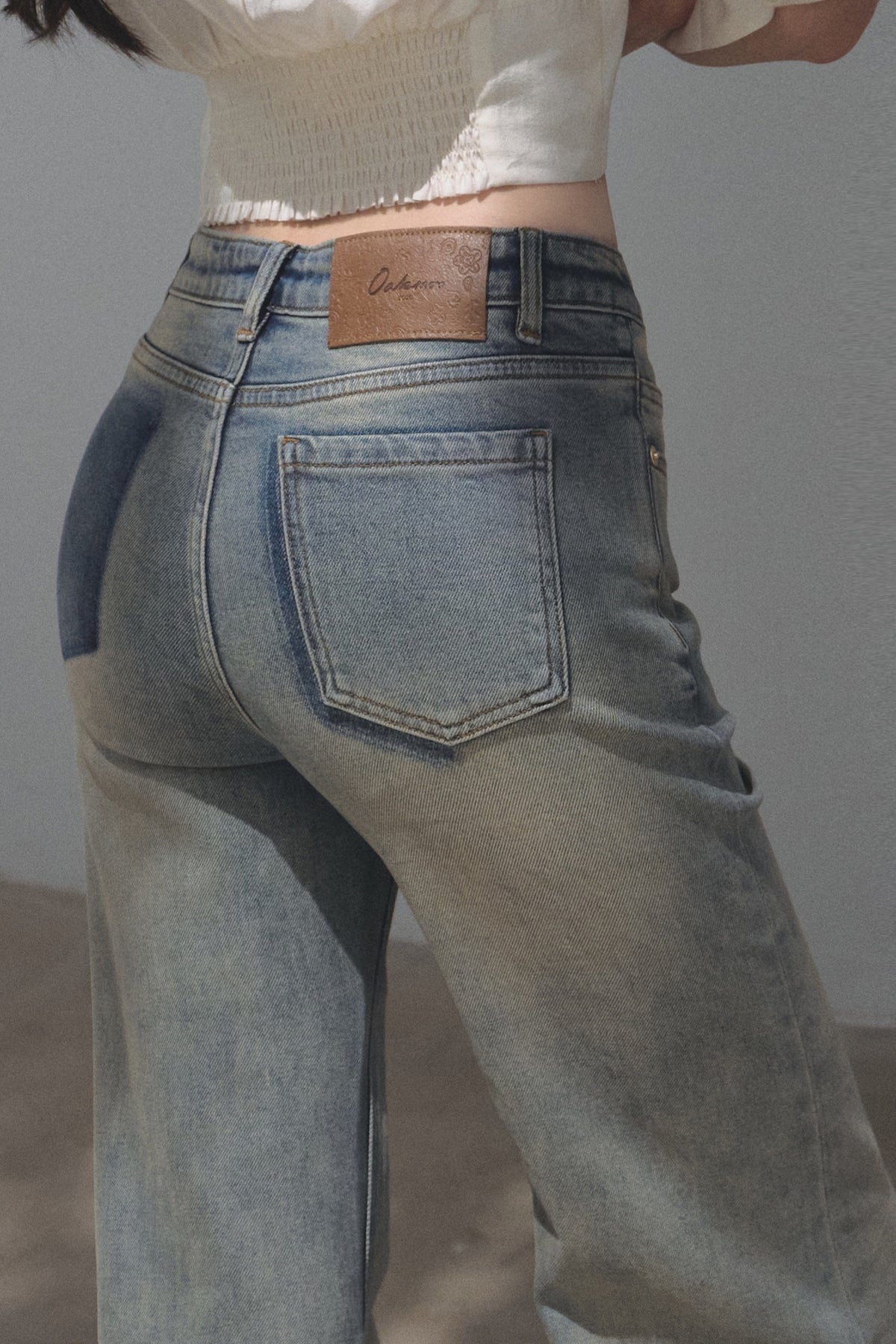 Salt-Washed Gradient Loose Wide-Leg Flared Jeans
