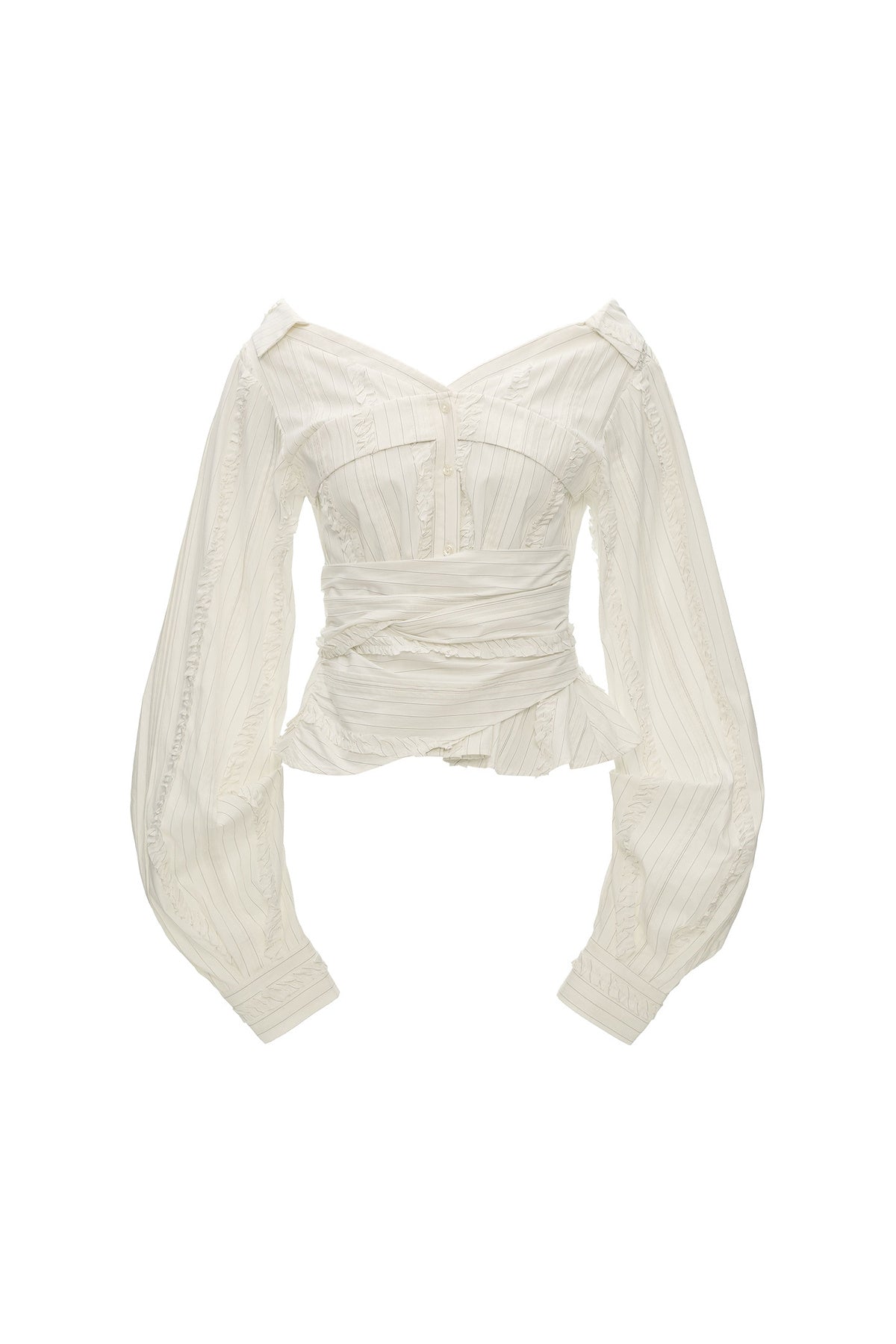 Blouse épaules dénudées à volants effet superposé