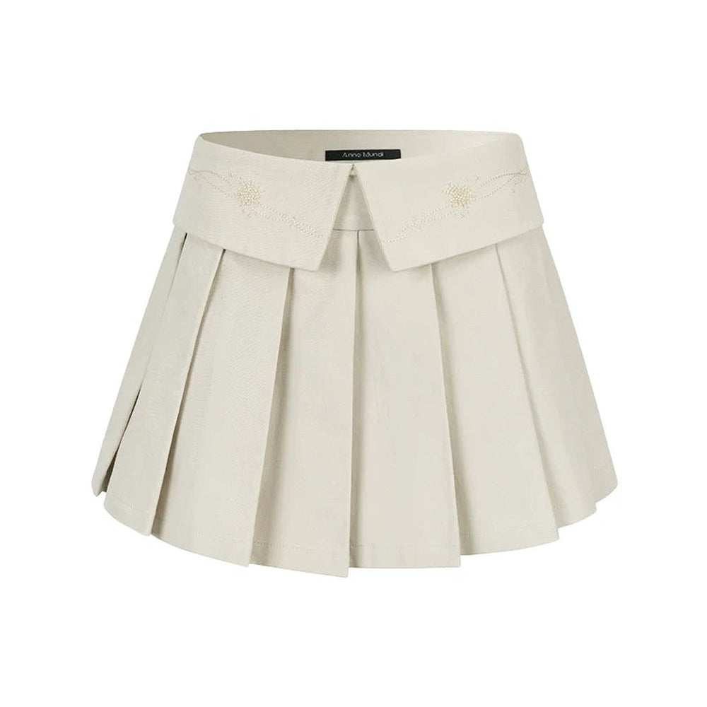 Starry Embroidered Pleated Skirt