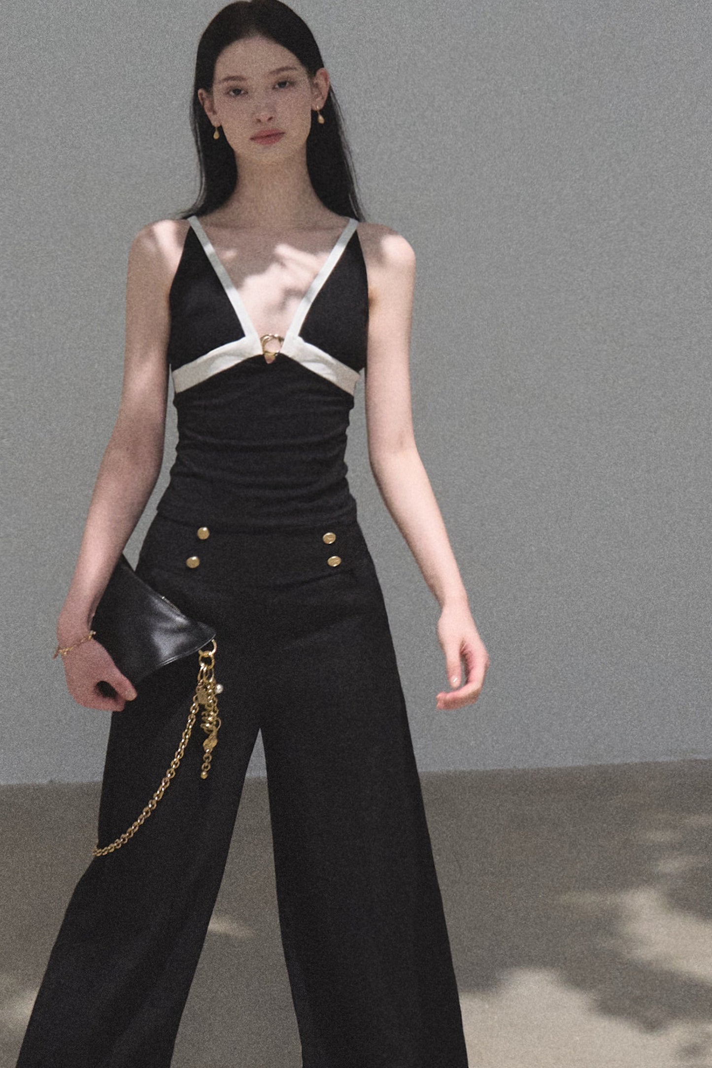 Retro Drapey High-Waisted Wide-Leg Pants