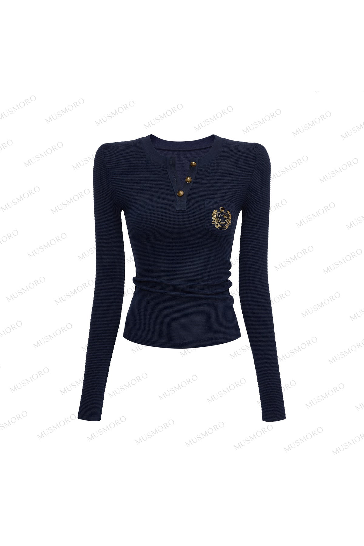 Embroidered Waffle Knit Top