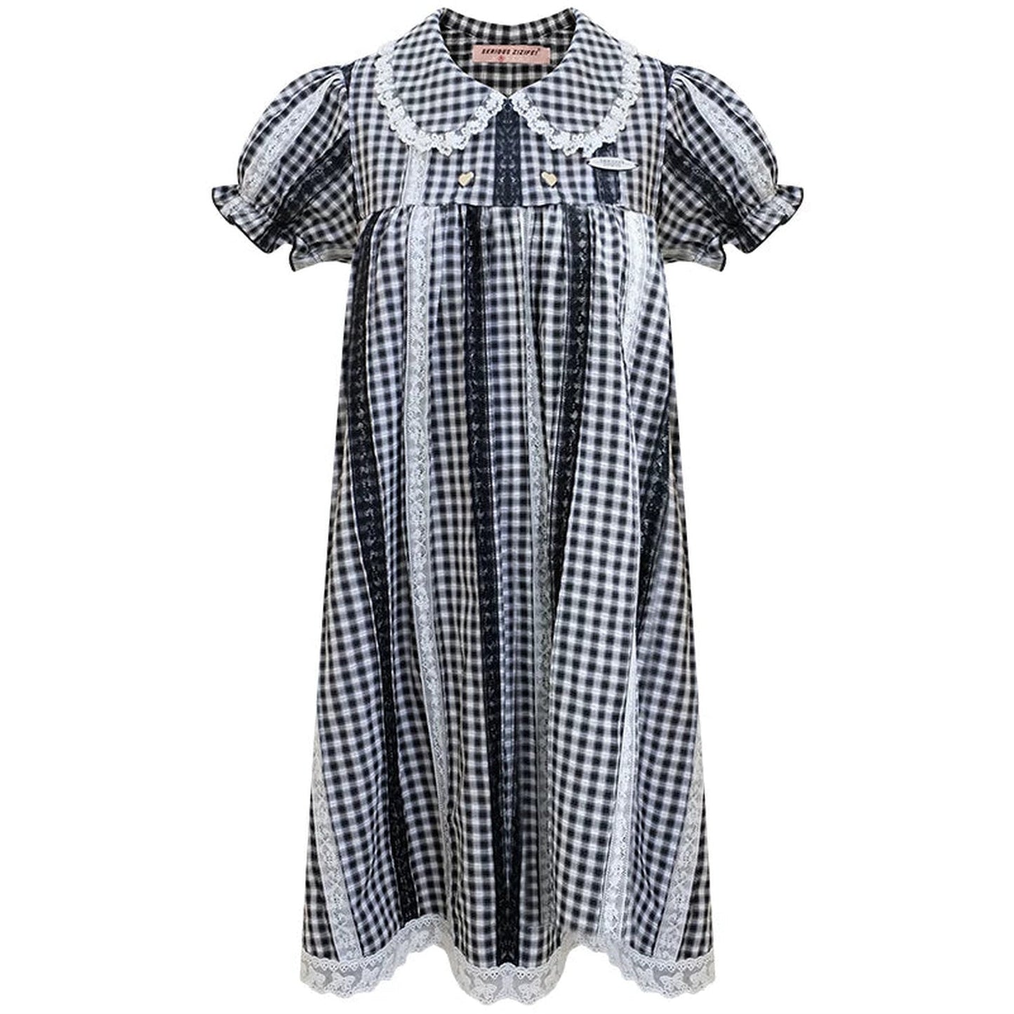 Retro Plaid Doll Collar Lace Dress