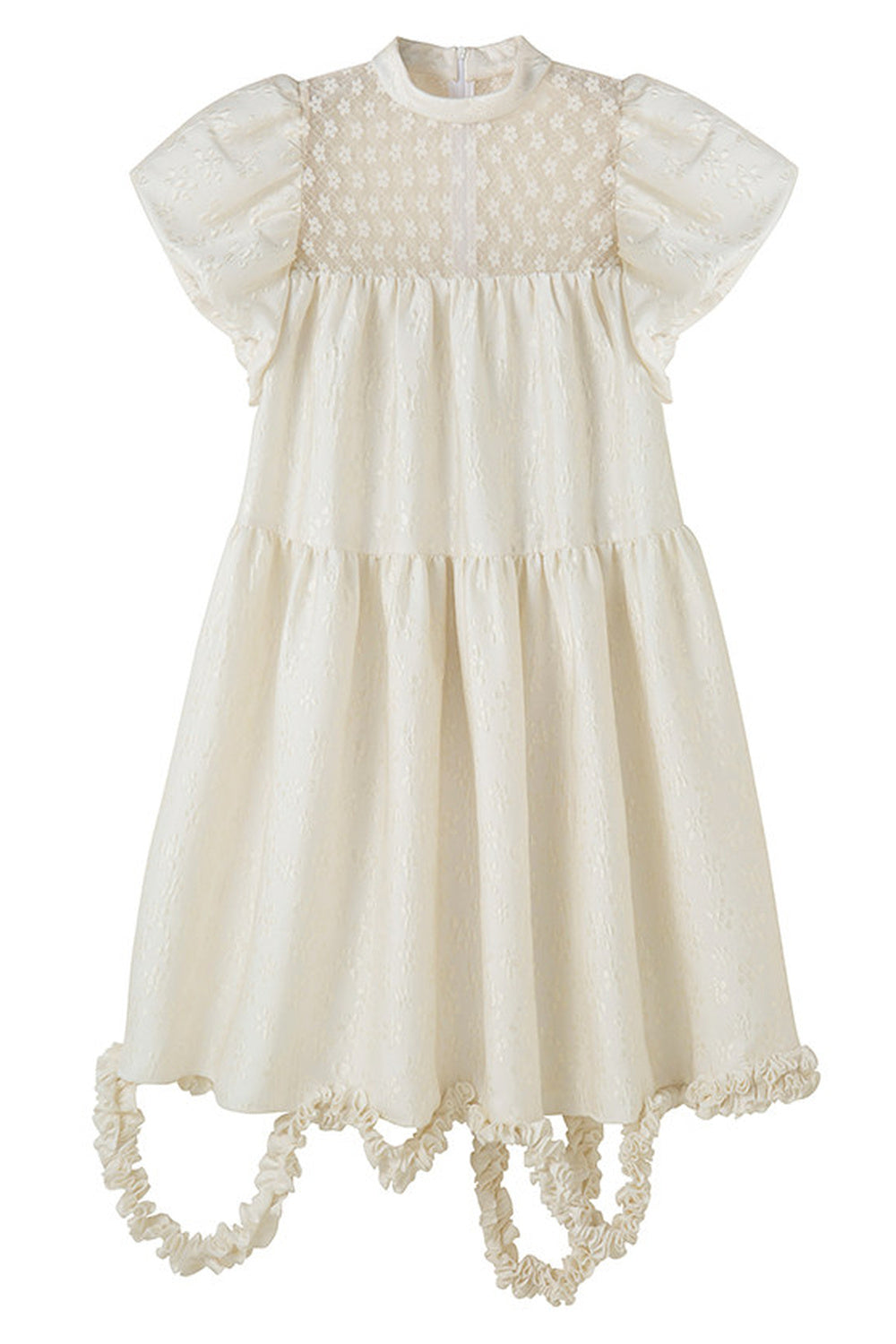 Lace Patchwork Puff Sleeve A-Line Dress