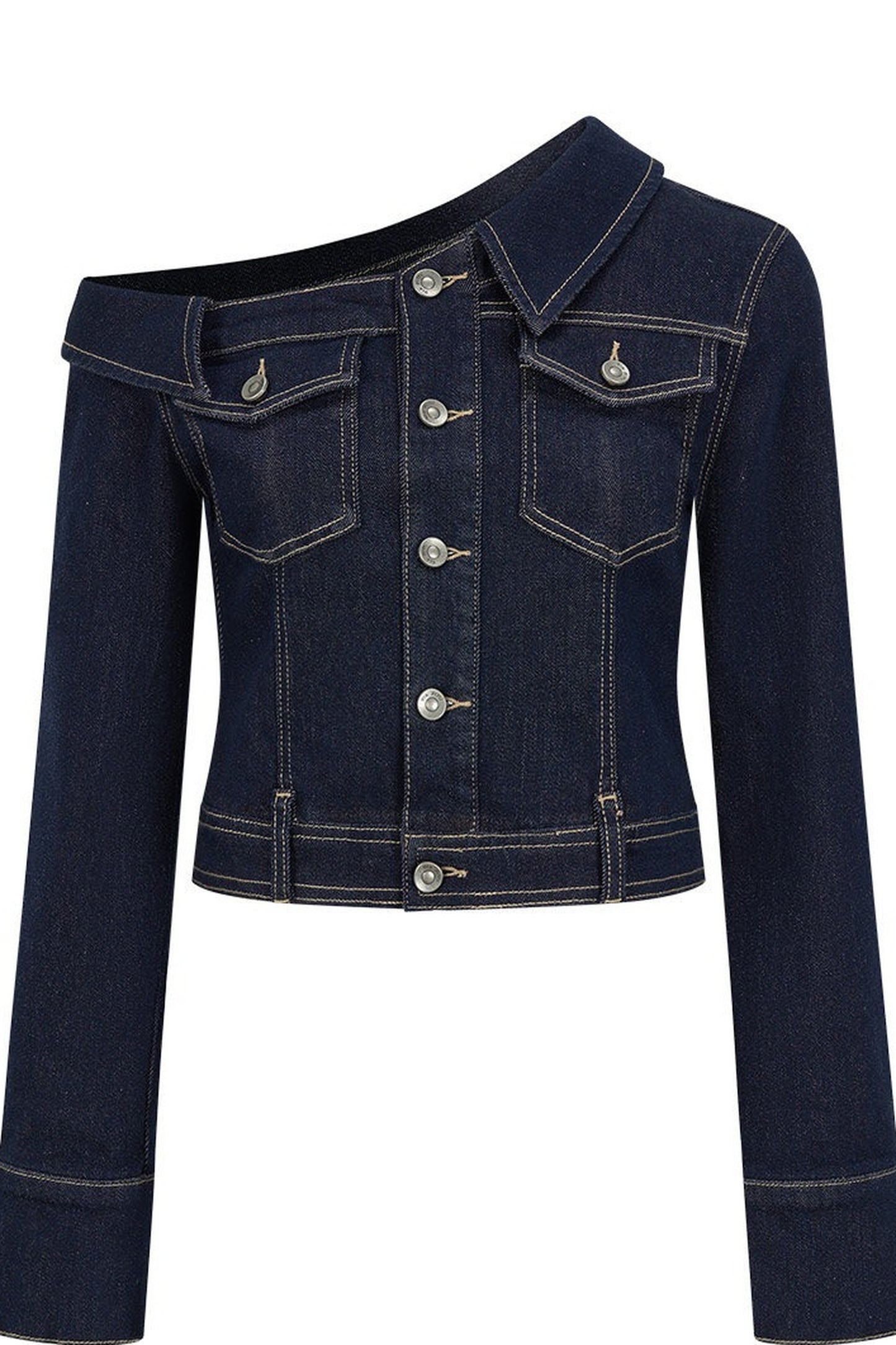 Asymmetrical One-Shoulder Denim Shirt