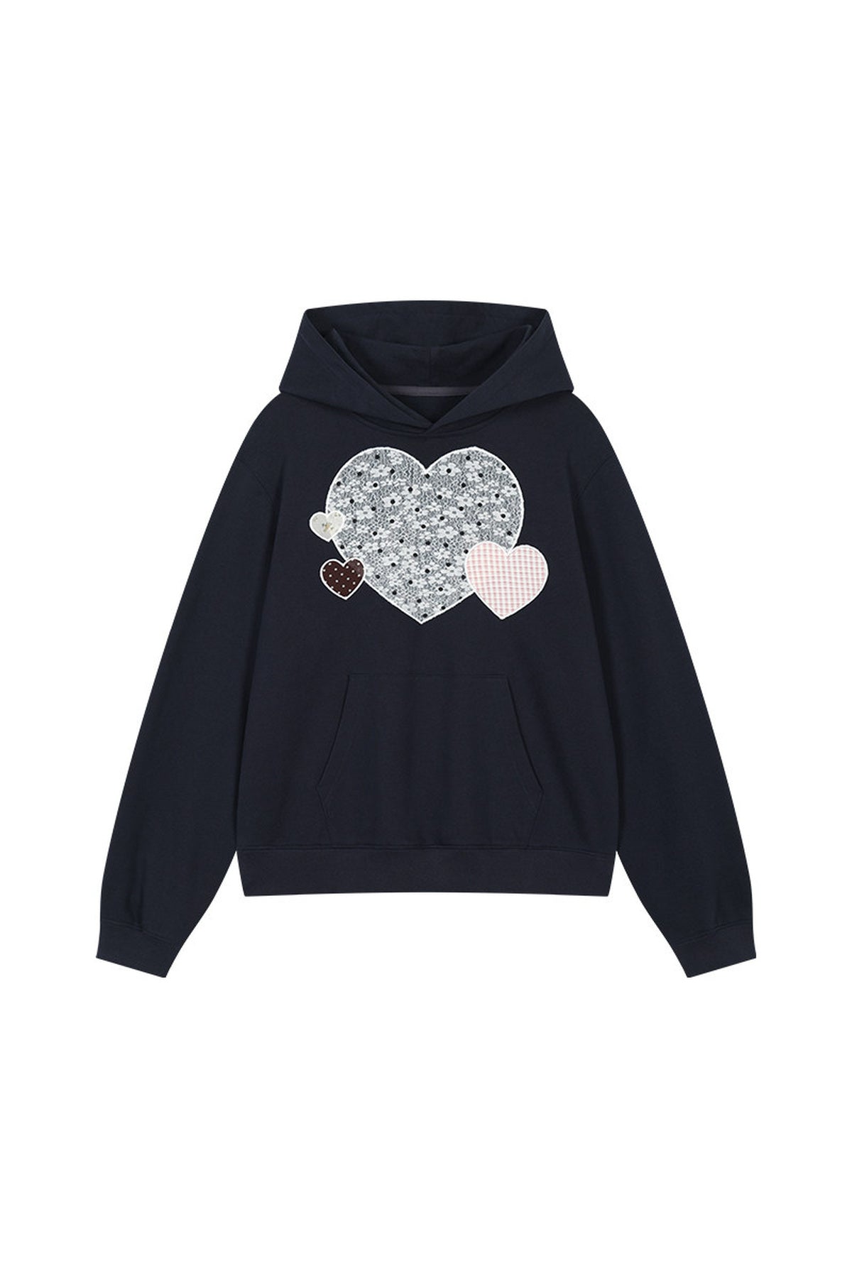 Heart Patchwork Embroidered Hooded Sweatshirt