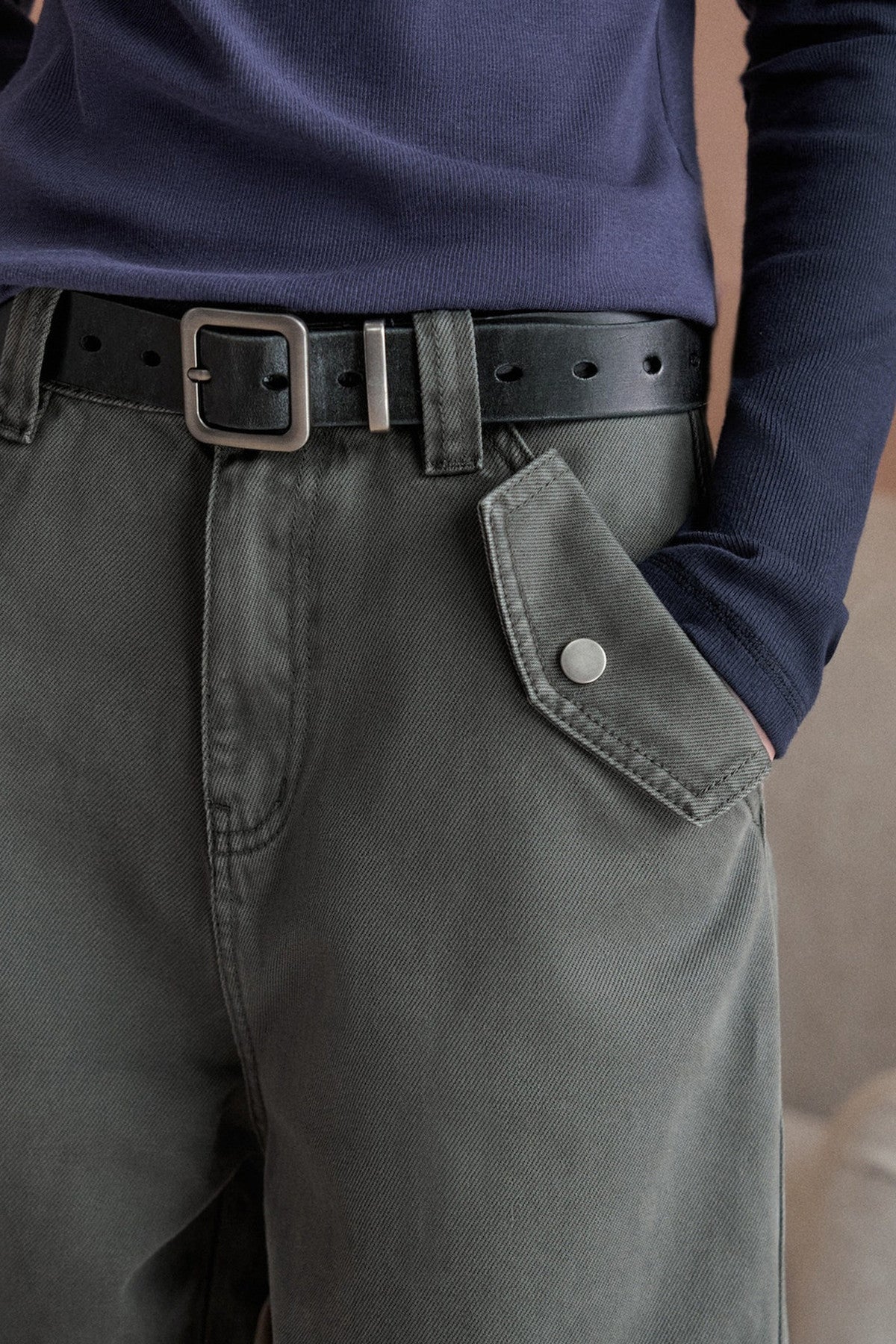 Gray Green Cargo Wide-Leg Pants