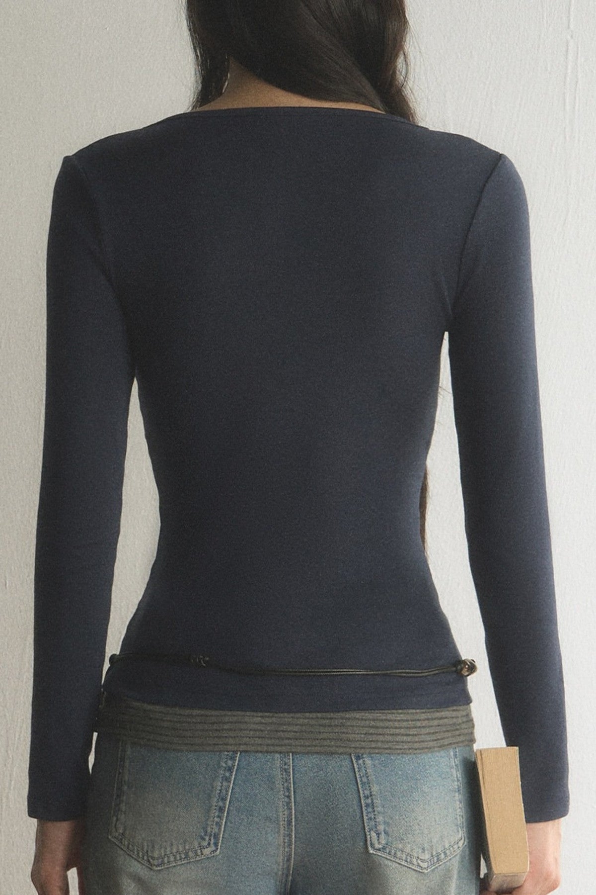 Layered-Look V-Neck Long-Sleeve T-Shirt