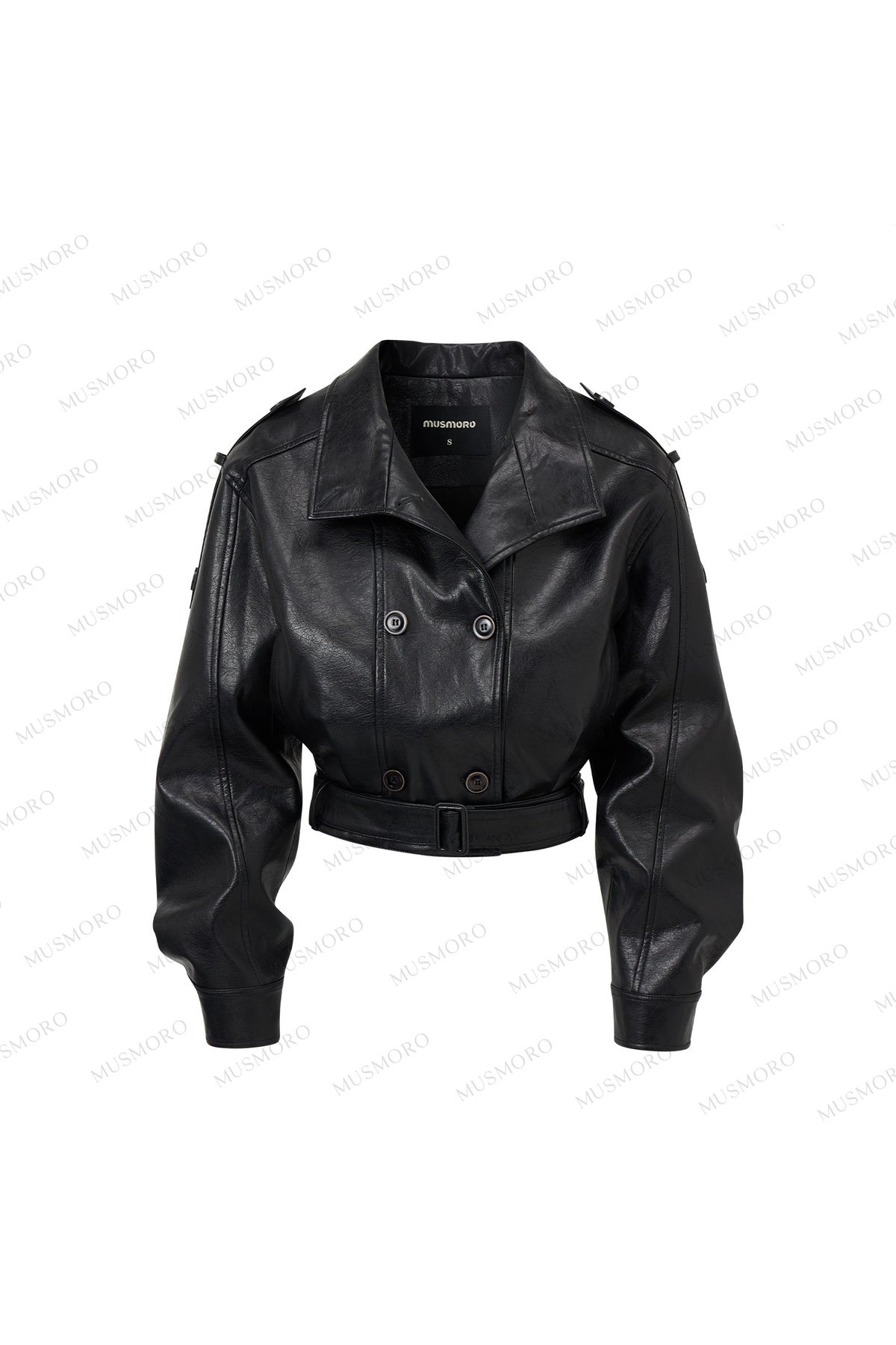 Double-Breasted Stand-Collar Leather Jacket