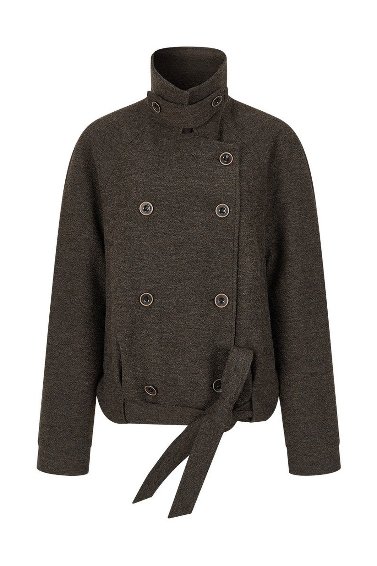 Stand Collar Tie-Up Wool Coat
