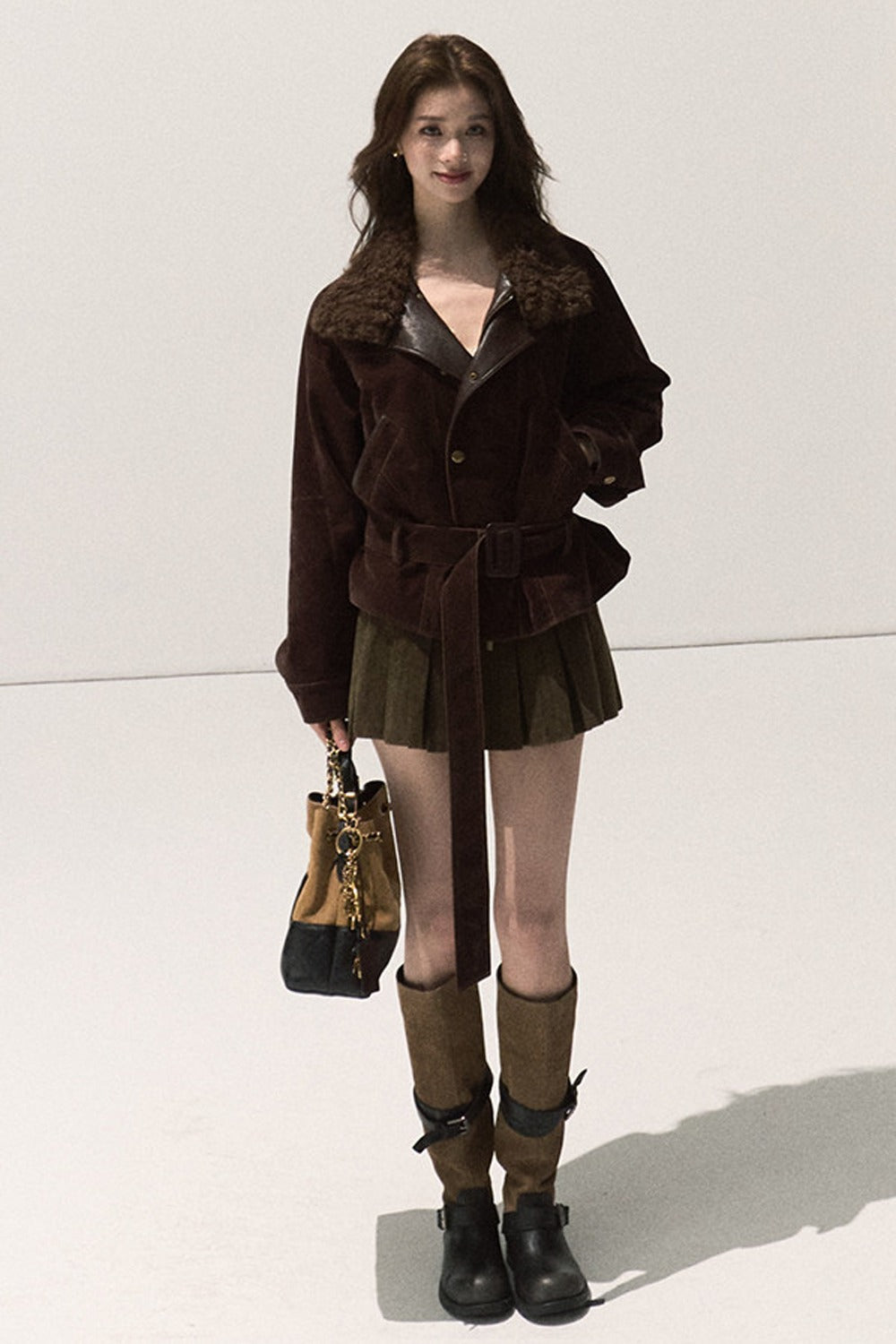 Short Suede Fur Collar Parka Jacket