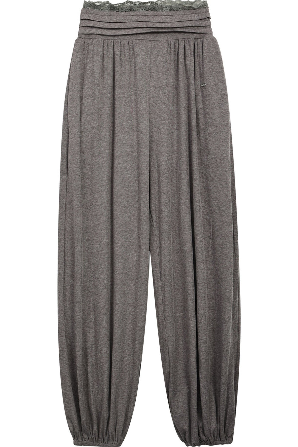 High-Waist-Hose mit weitem Bein und Spitzenbesatz