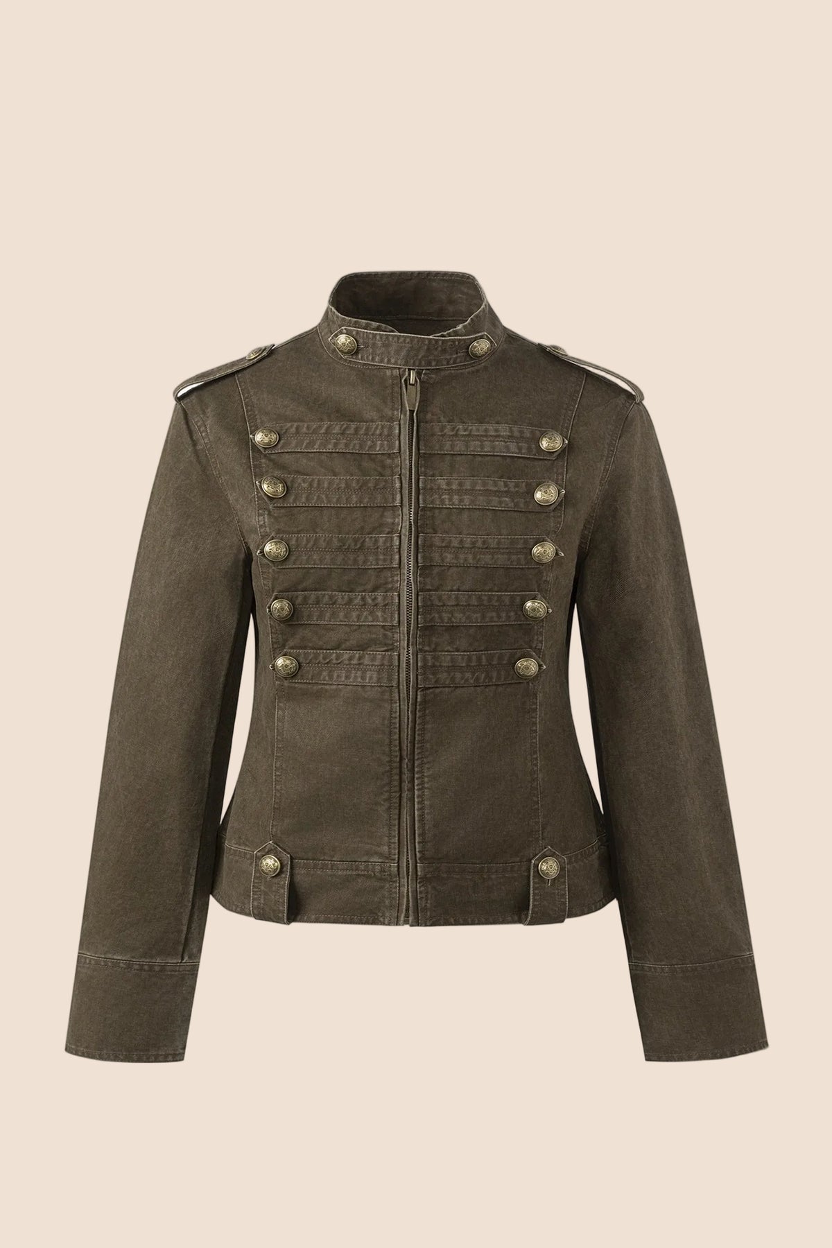 Double-Breasted Stand-Up Collar Short Denim Jacket