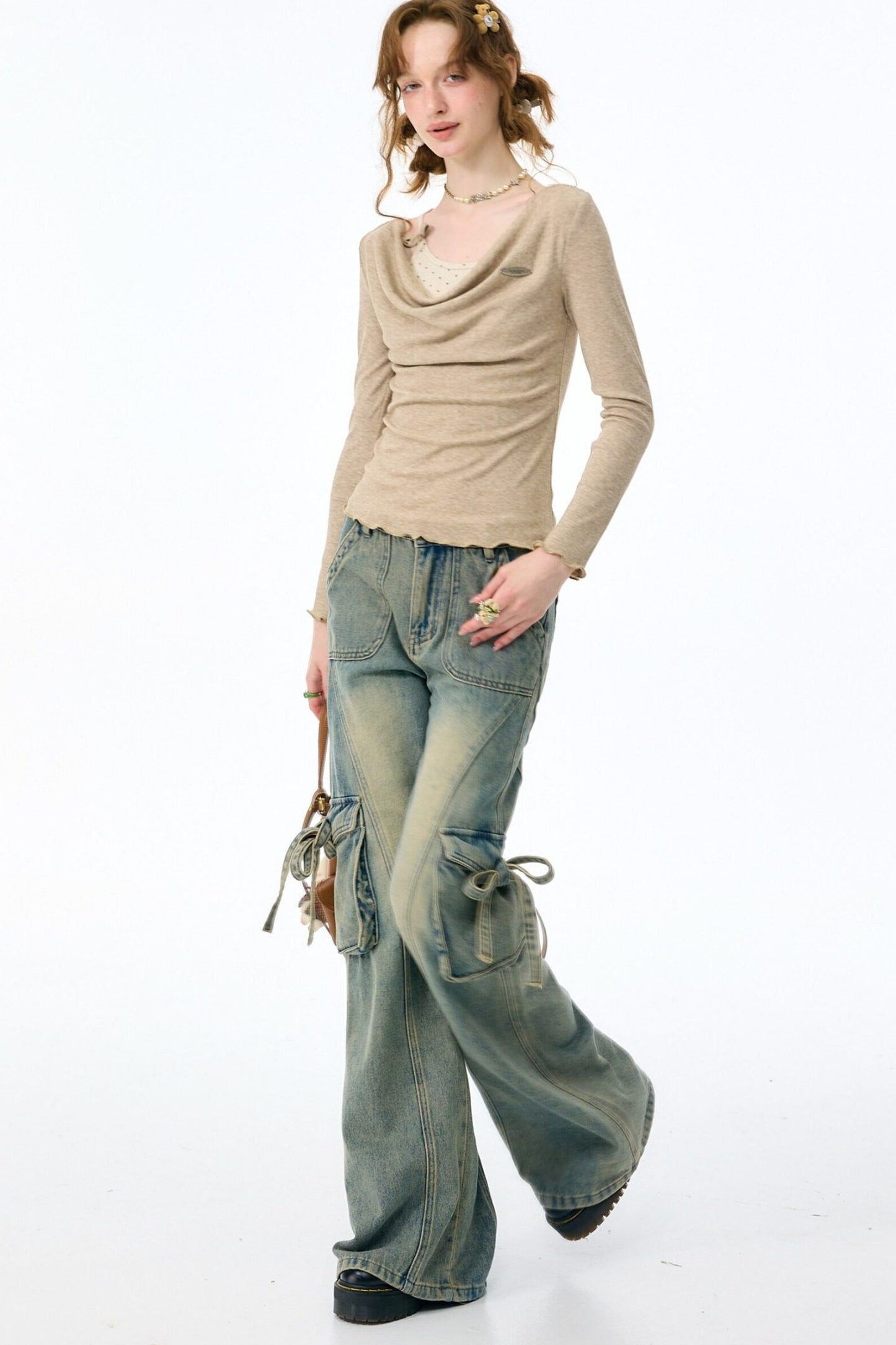 Cowl Neck Knit Base Layer Top