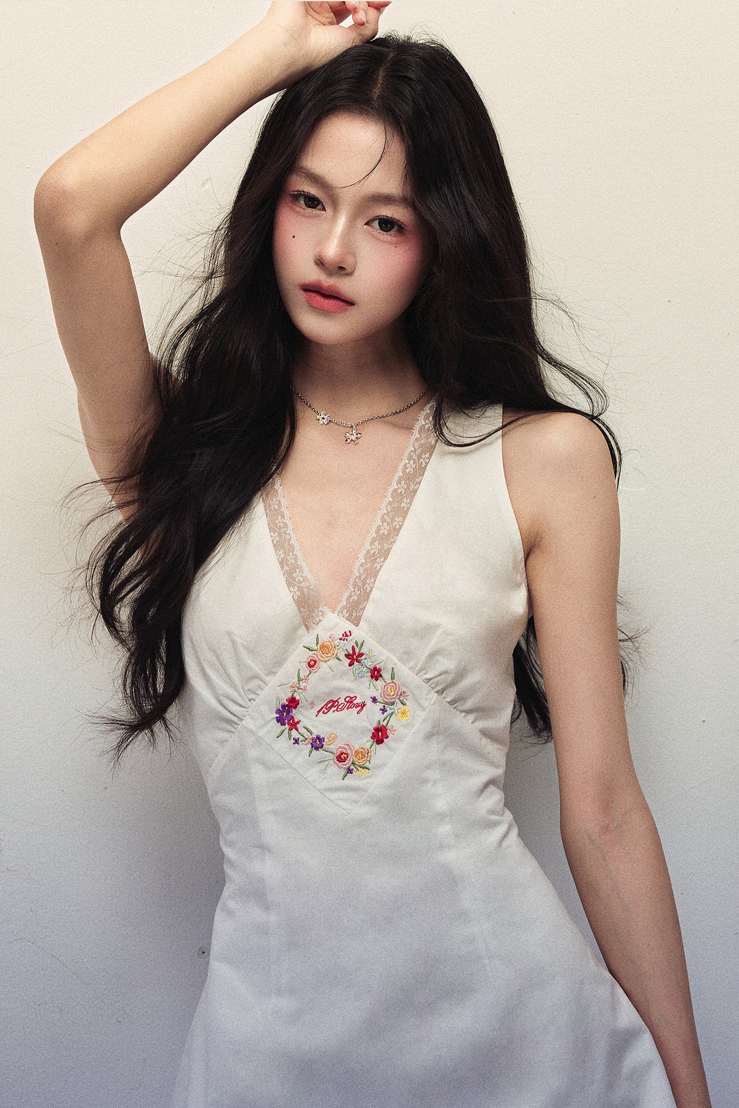 Floral Embroidered Lace V-Neck Sleeveless A-Line Mini Dress