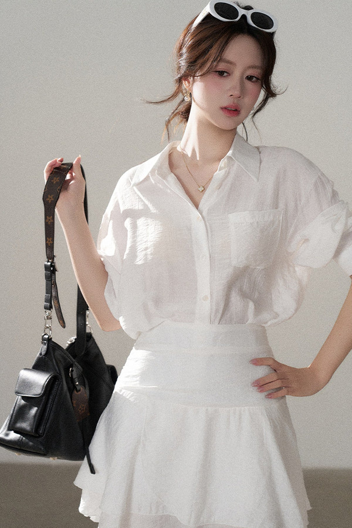 White Shirt and Skirt Set