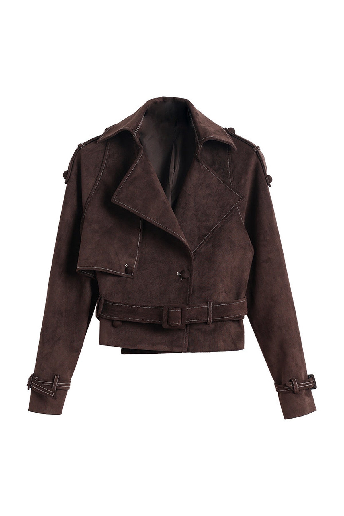 Suede Lapel Belted Trench Coat