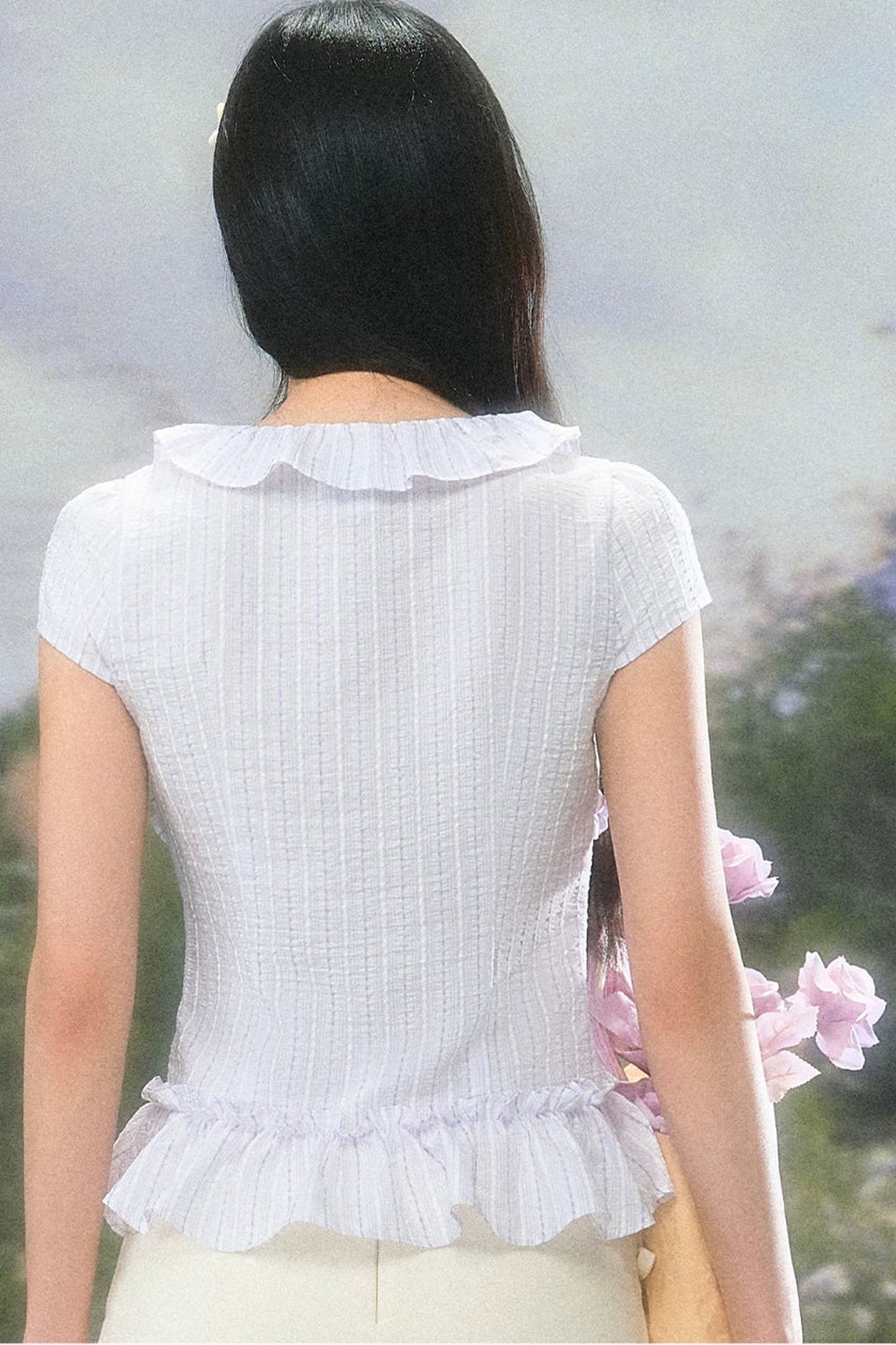 Ruffled V-Neck Short-Sleeve Summer Top Set-Up