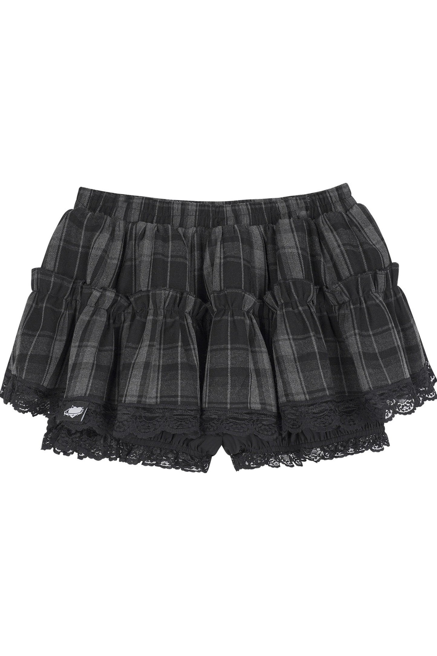 Three-Layer Gray Black Plaid Puffy Skirt