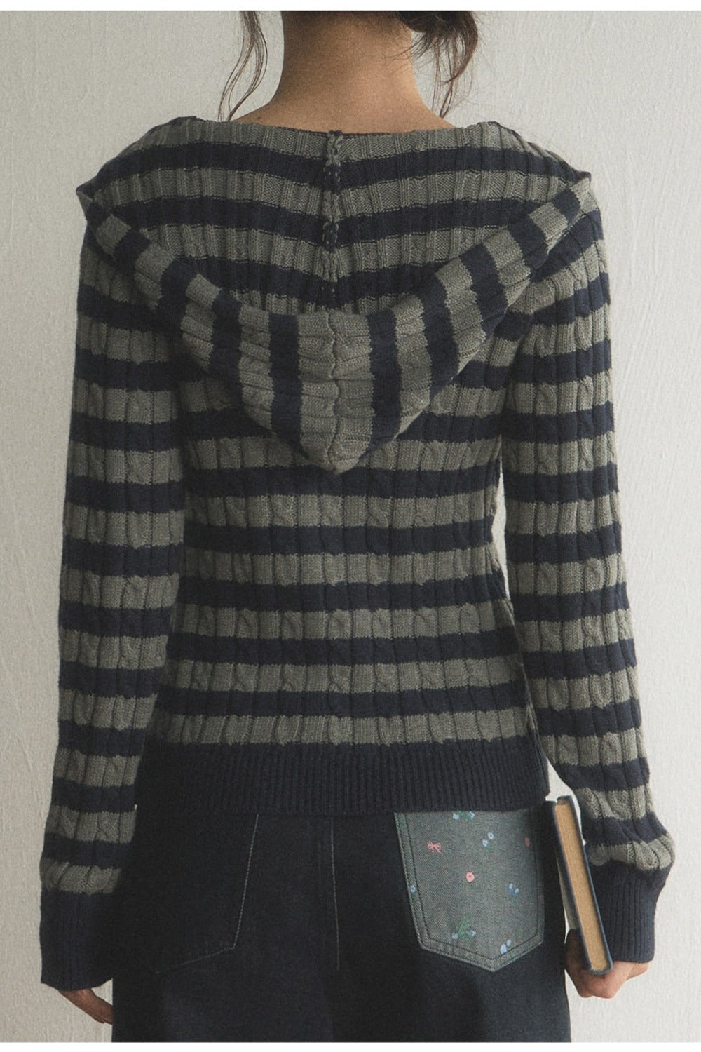 Striped Hooded Twist Knit Cardigan Set-Up
