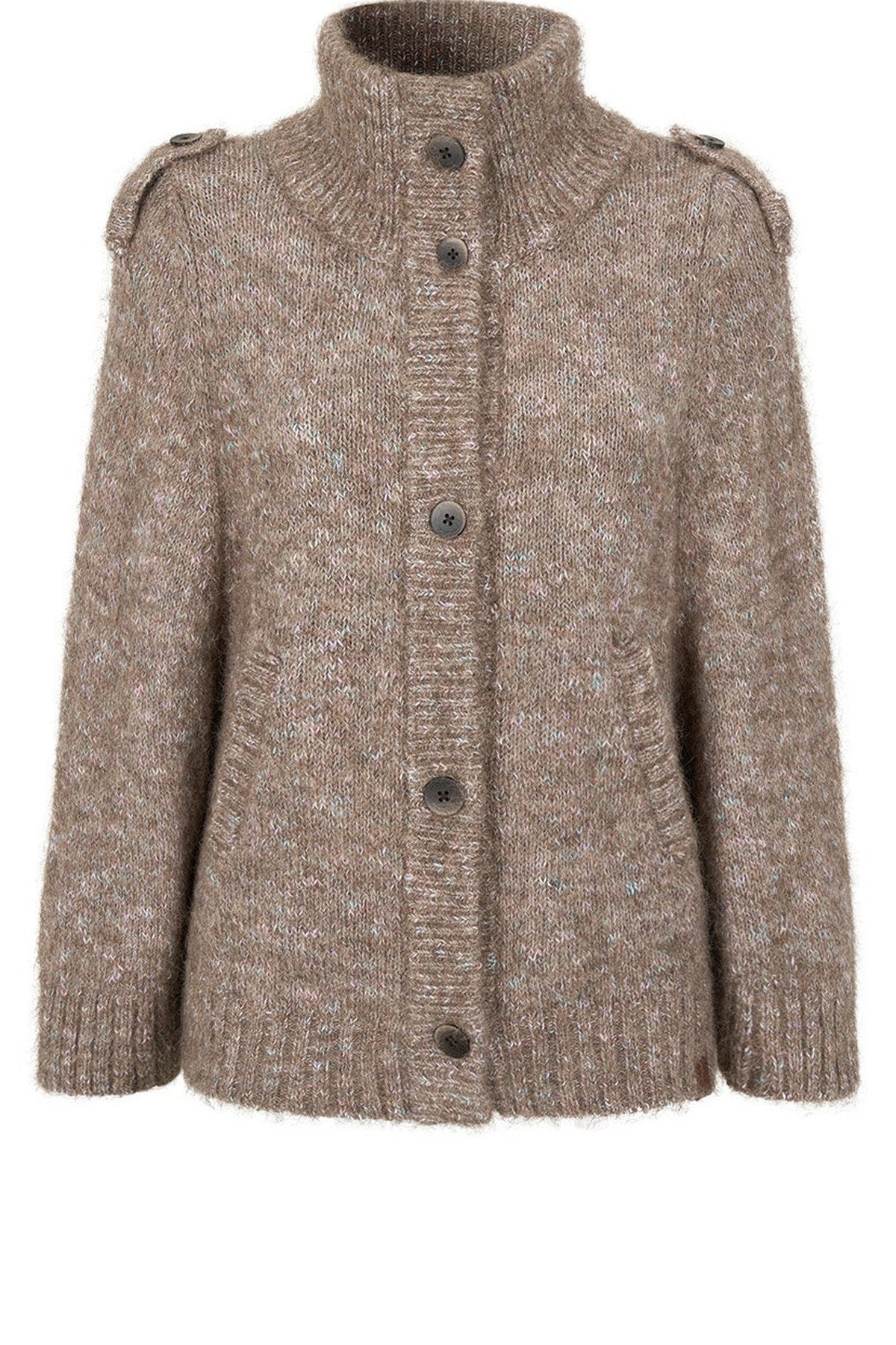 Stand Collar Corsage Knit Cardigan