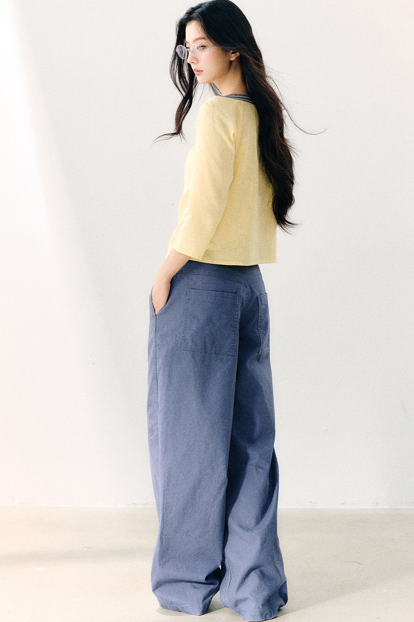 Washed Twill Cotton Loose Pants