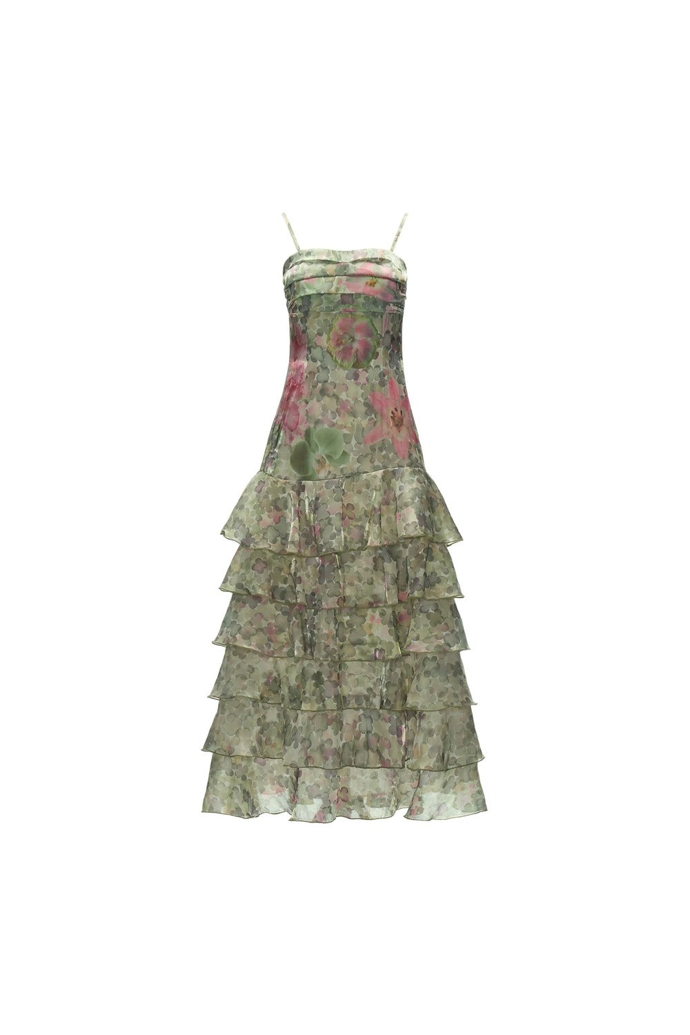 Green Floral Strapless Dress