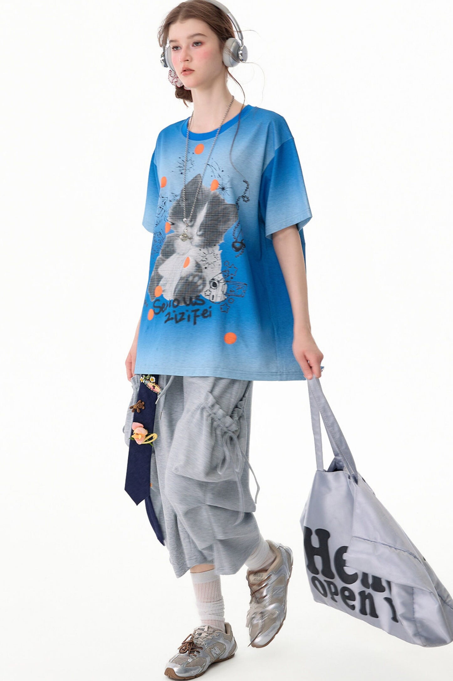 Graue Sweatpants mit Kordelzug, Taschen und weitem Bein