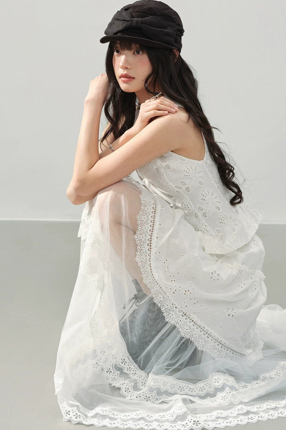 Gonna A-Line In Pizzo Bianco A Balze